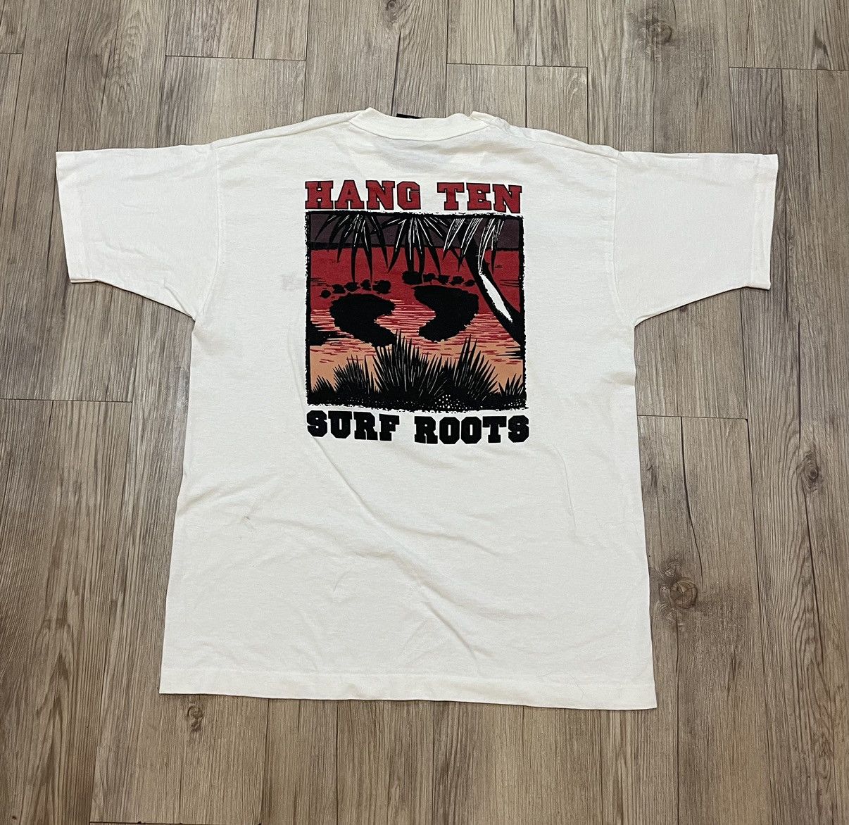 Fruit Of The Loom Vintage 80s/90s Hang Ten Surf Roots Single Stitch T Shirt Size US L / EU 52-54 / 3 - 3 Thumbnail