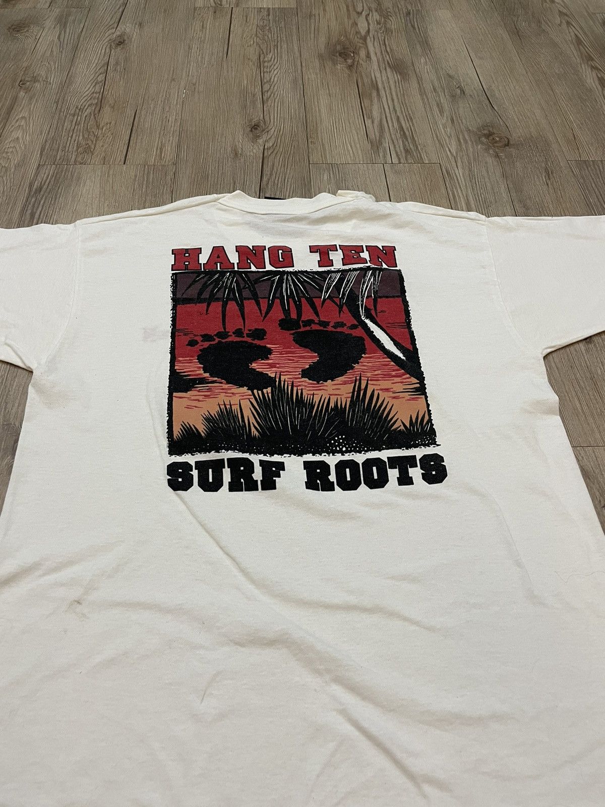 Fruit Of The Loom Vintage 80s/90s Hang Ten Surf Roots Single Stitch T Shirt Size US L / EU 52-54 / 3 - 4 Thumbnail