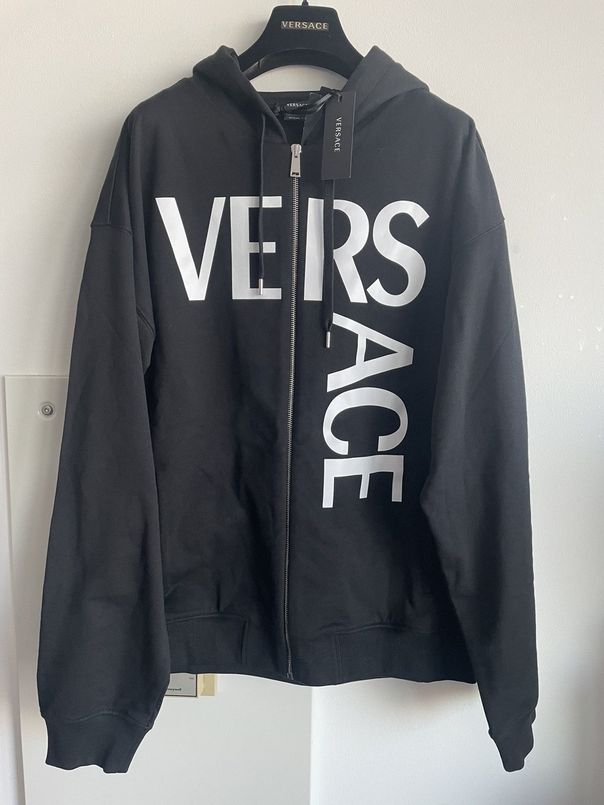 image of Iconic Brandnew Super Runway Versace Logo Hooded Jacket in Black, Men's (Size XL)