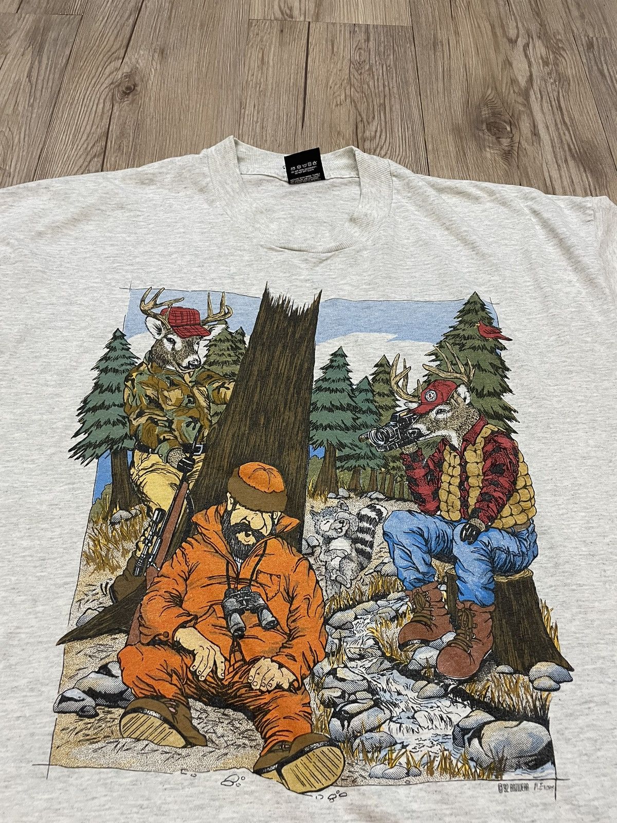 Vintage Vintage 90s Hunting T shirt Art Design T shirt Size US XXL / EU 58 / 5 - 7 Thumbnail