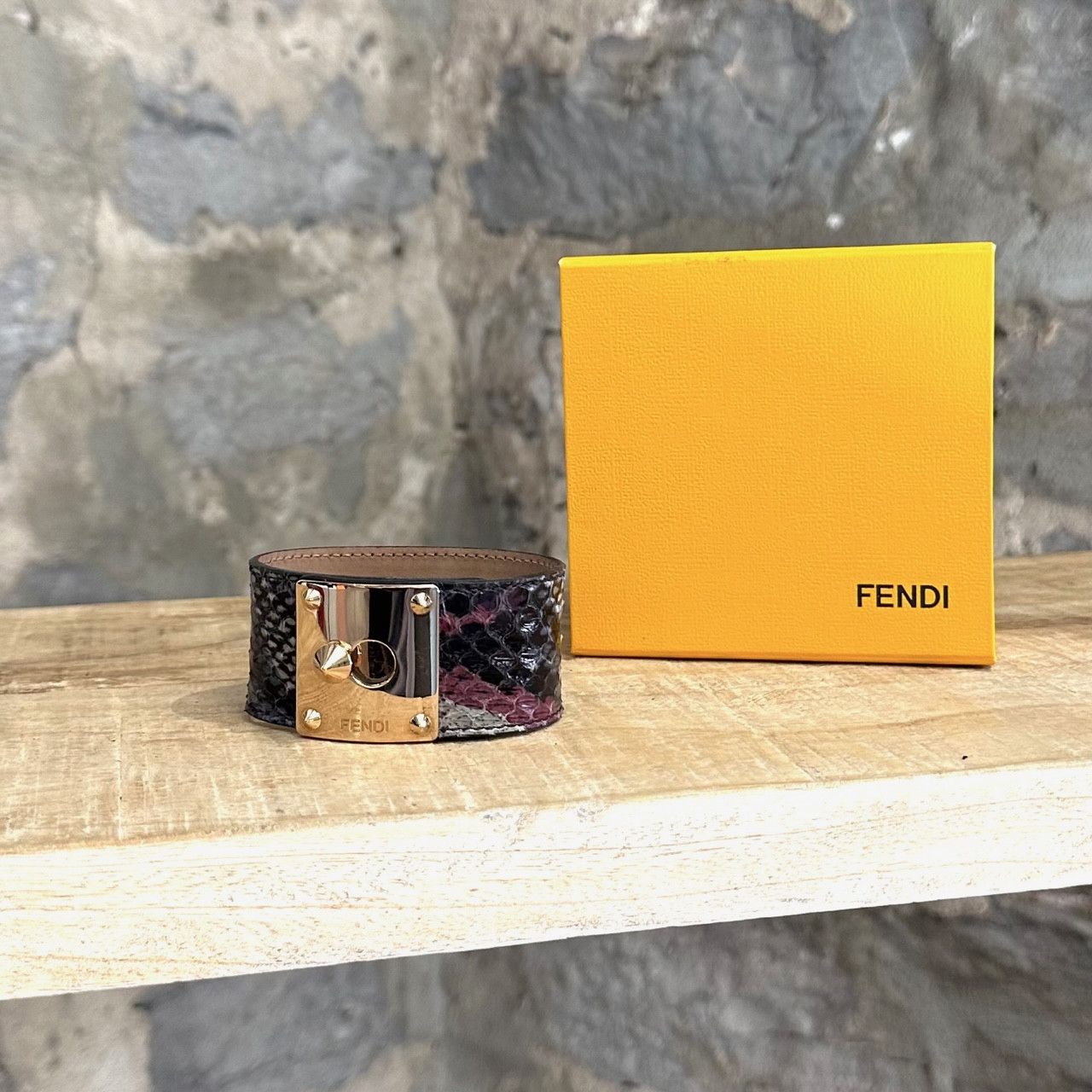Fendi Fendi Black Snakeskin Leather Goldmine Wrap Bracelet Size ONE SIZE - 1 Thumbnail
