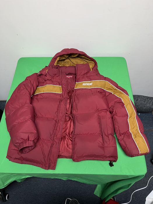 Supreme stripe panel down jacket clearance burgundy