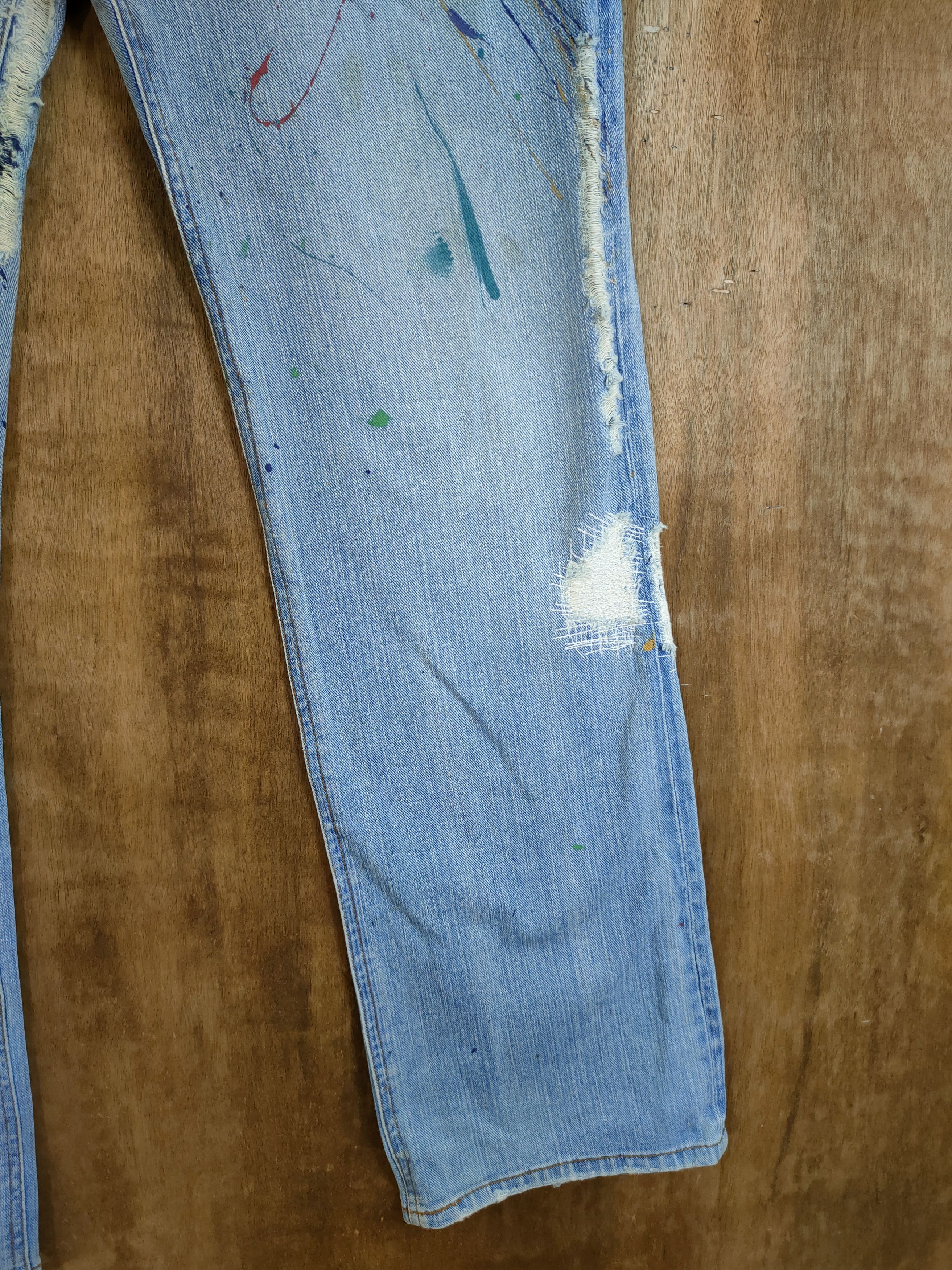 Japanese Brand Exhibitionist Japan distressed sashiko denim #46-754DLL Size US 30 / EU 46 - 3 Thumbnail