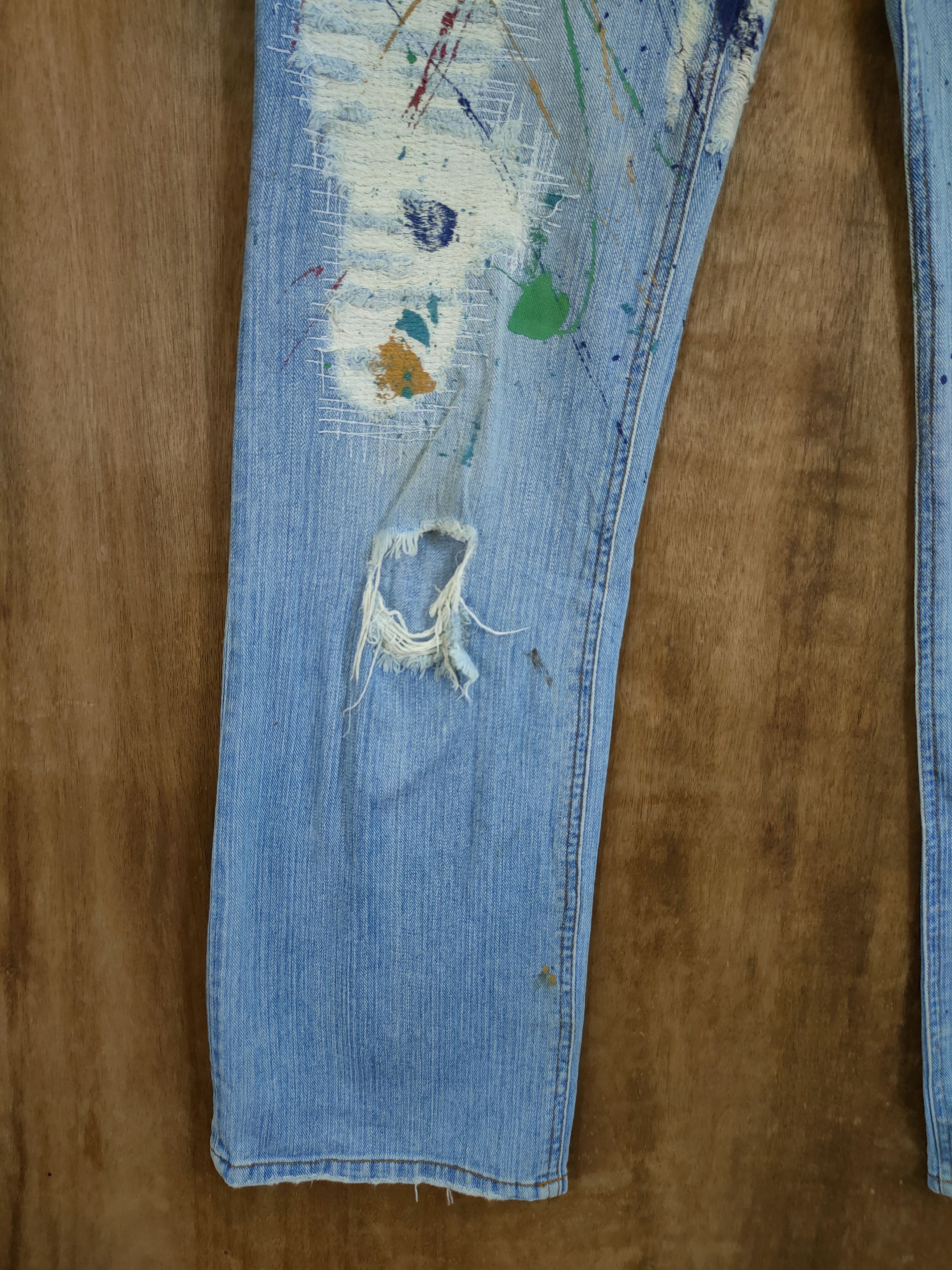 Japanese Brand Exhibitionist Japan distressed sashiko denim #46-754DLL Size US 30 / EU 46 - 2 Thumbnail
