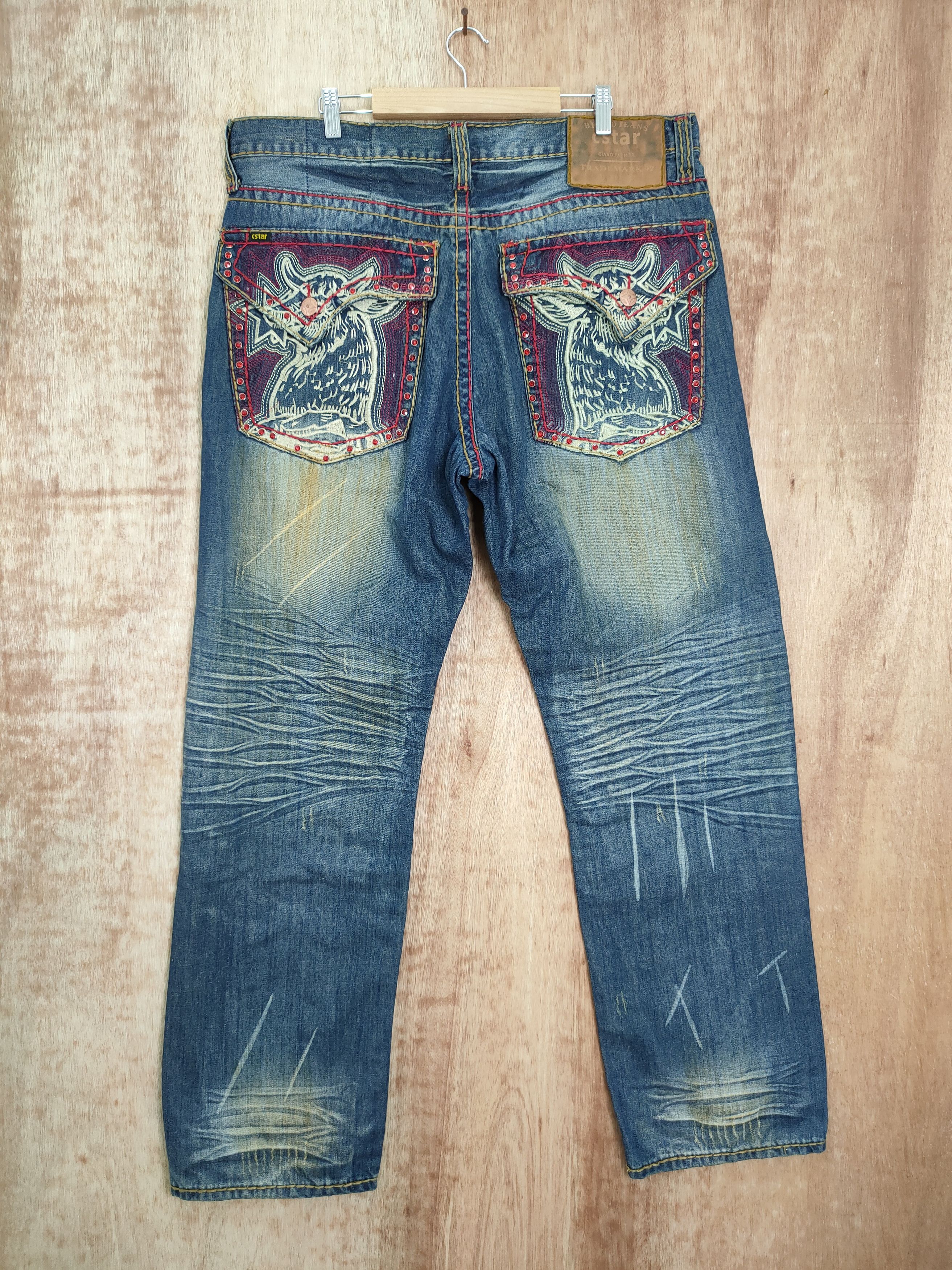 image of Distressed Denim Japan Denim Buffalo Art Design Distressed Streetwear 380, Men's (Size 40)