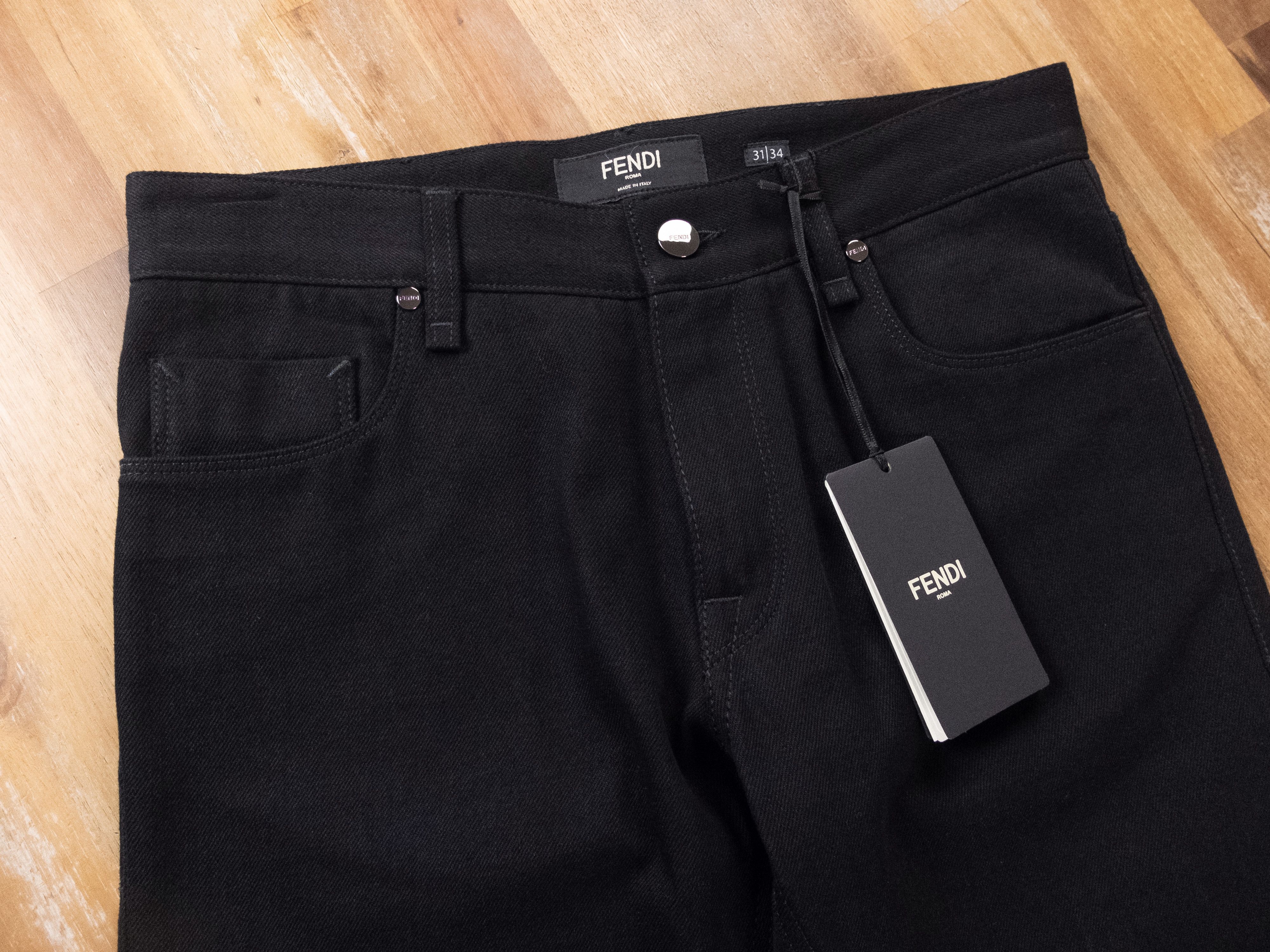 Fendi FENDI black 5 pocket Jour FF logo slim fit jeans - Size 31 Size US 31 - 7 Thumbnail
