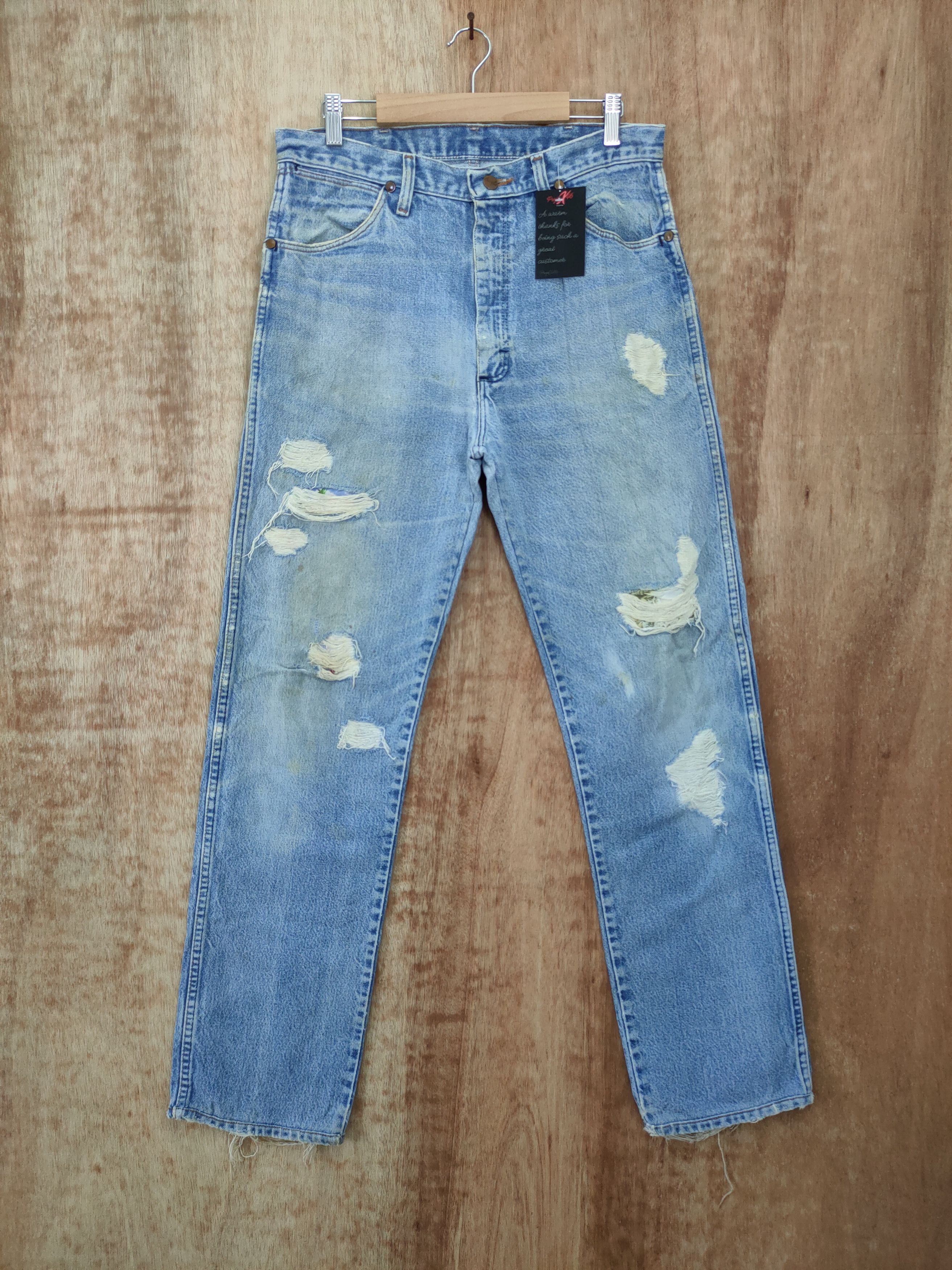 Vintage DLL wrangler distressed denim vintage blue pants #46-102 Size US 32 / EU 48 - 1 Thumbnail