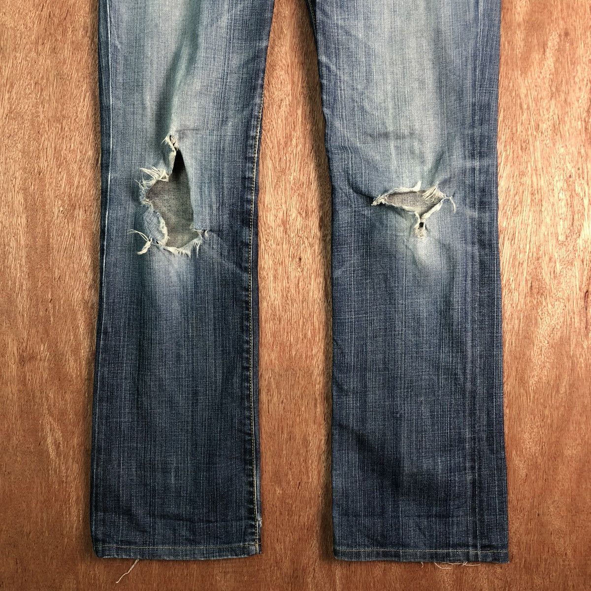 Paper Denim & Cloth DLL Paper Denim Distressed Blue Denim Jeans Pants #c256 Size US 27 - 3 Thumbnail