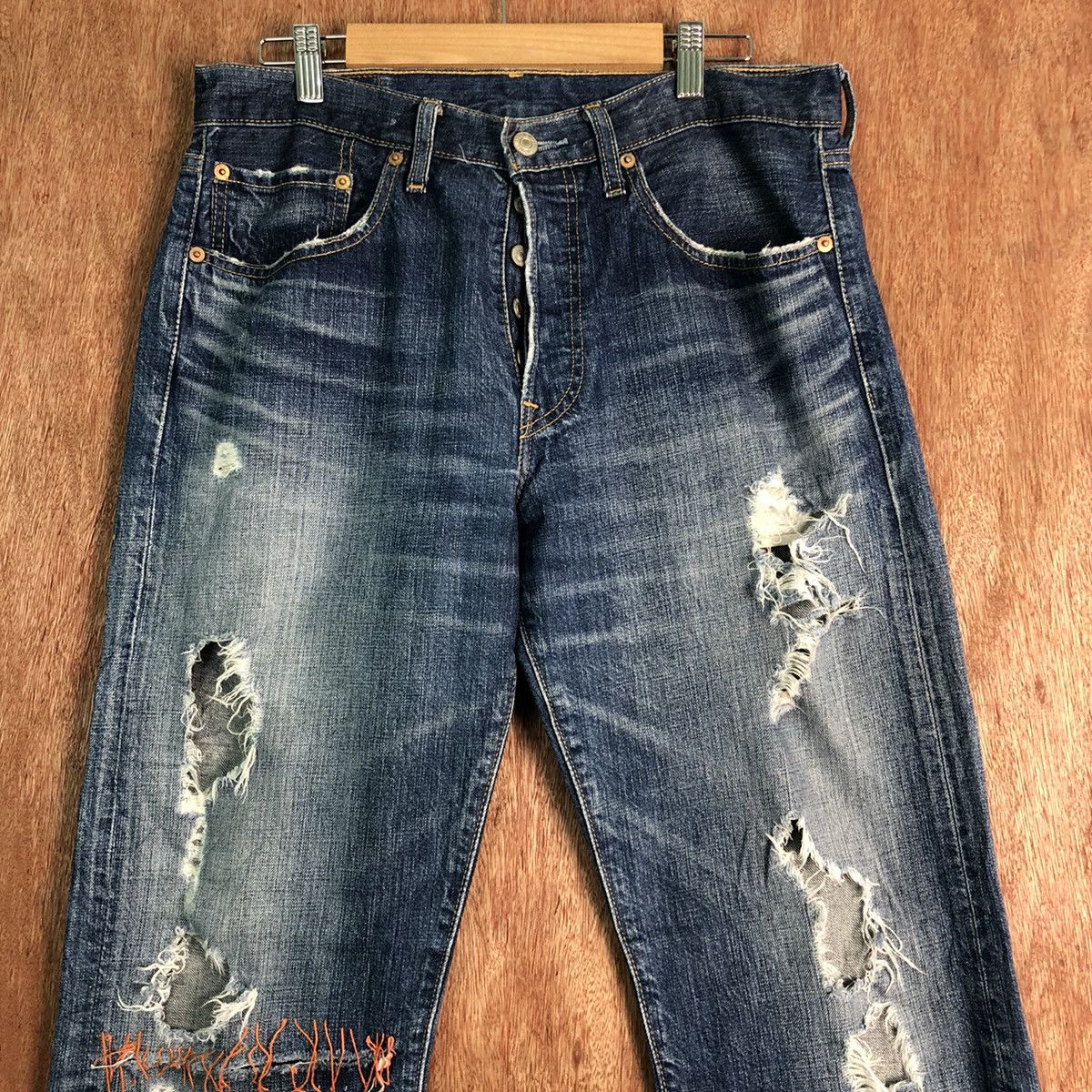 Levi's DLL 501 Levi's vintage Distressed Blue Denim Pants #c144 Size US 31 - 2 Thumbnail