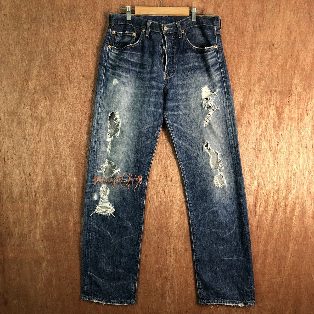 Image of Distressed Denim x Levis 501 Levi's Vintage Distressed Blue Denim Pants C144, Men's (Size 31)