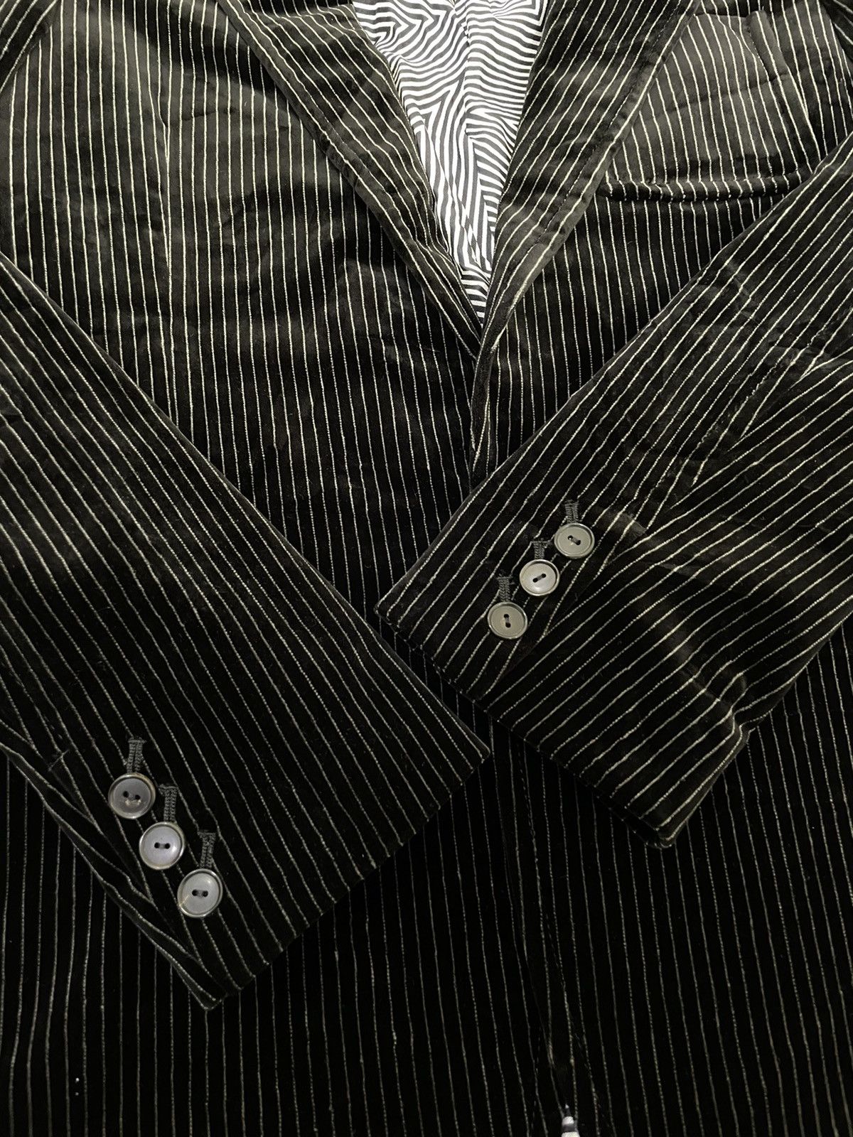 Japanese Brand × Number (N)ine Number (N)ine OG Pinstripe Black Velvet Silk Lining Blazer 3 Size 38L - 4 Thumbnail