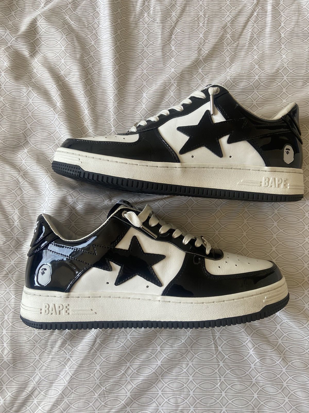 Bape Bape Bapesta White Black Patent Leather Size 11 1h70191001 