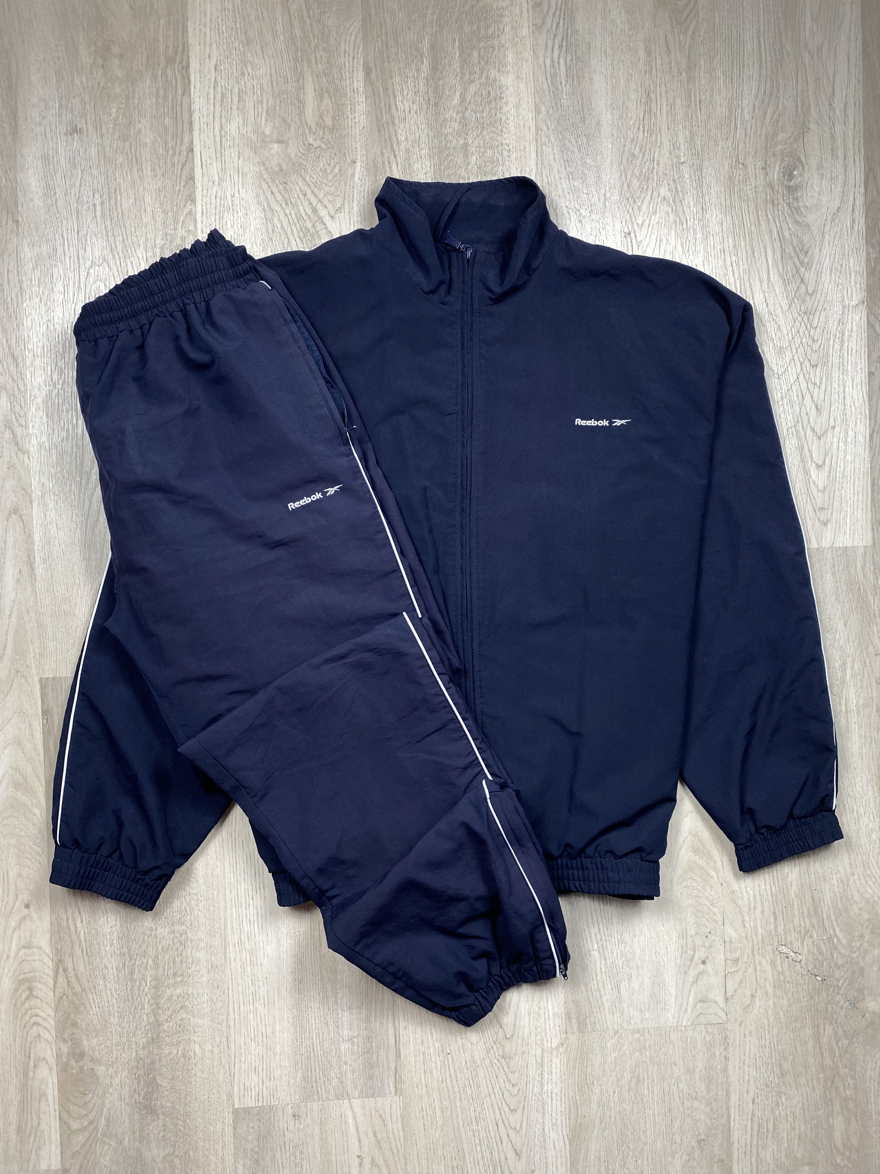 Reebok Reebok Vintage Mens Nylon Track Suit Jacket + Pants Drill Size US 32 / EU 48 - 1 Thumbnail