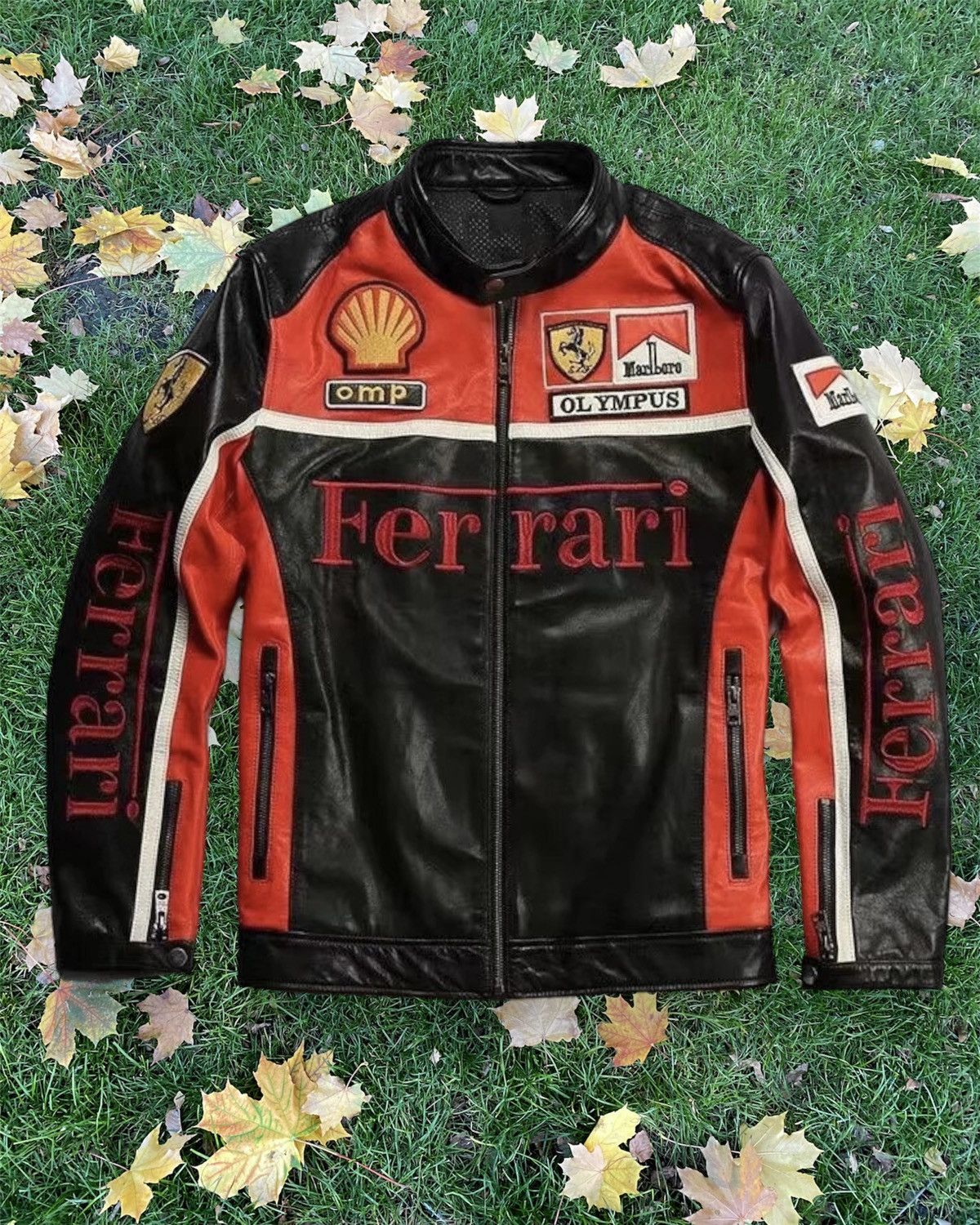 Ferrari × Vintage Racing leather jacket Ferrari Marlboro motorcycle ...