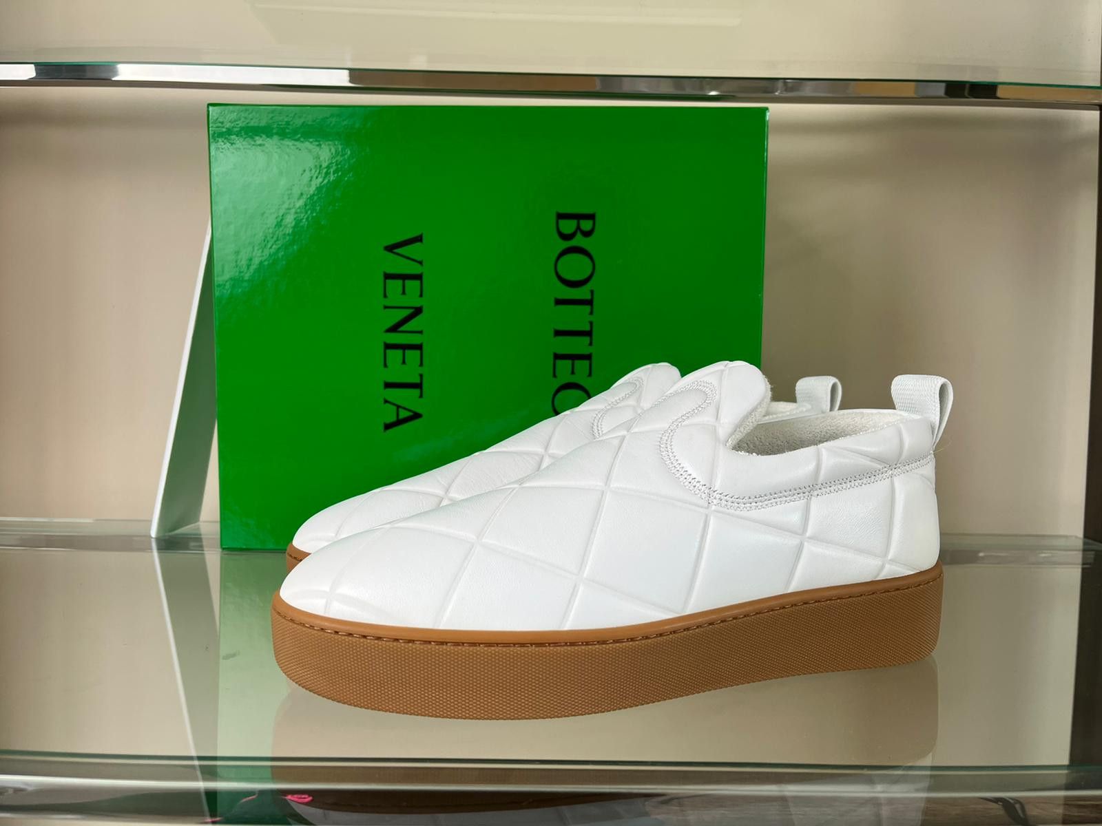 image of Bottega Veneta Quilted Nappa Leather Sneakers in White, Men's (Size 12)