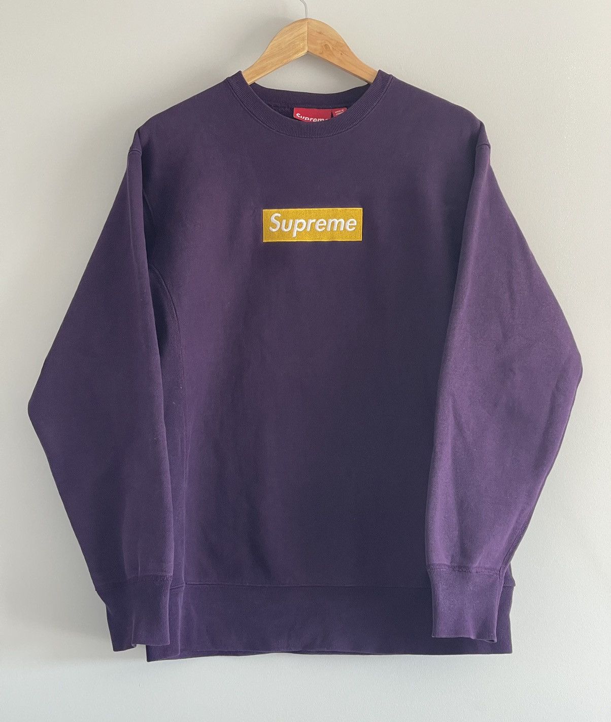 Supreme 1999 Supreme Lakers Yellow Purple Box Logo Crewneck Grailed