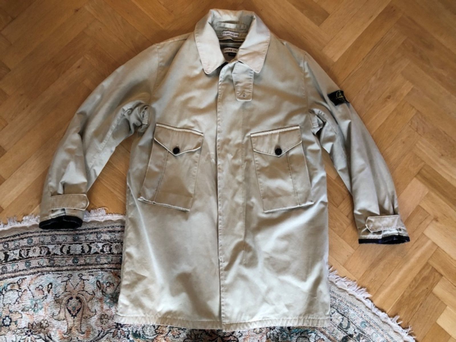image of Stone Island Parka Trench Jacket Beige Archive Coat Vintage, Men's (Size Large)