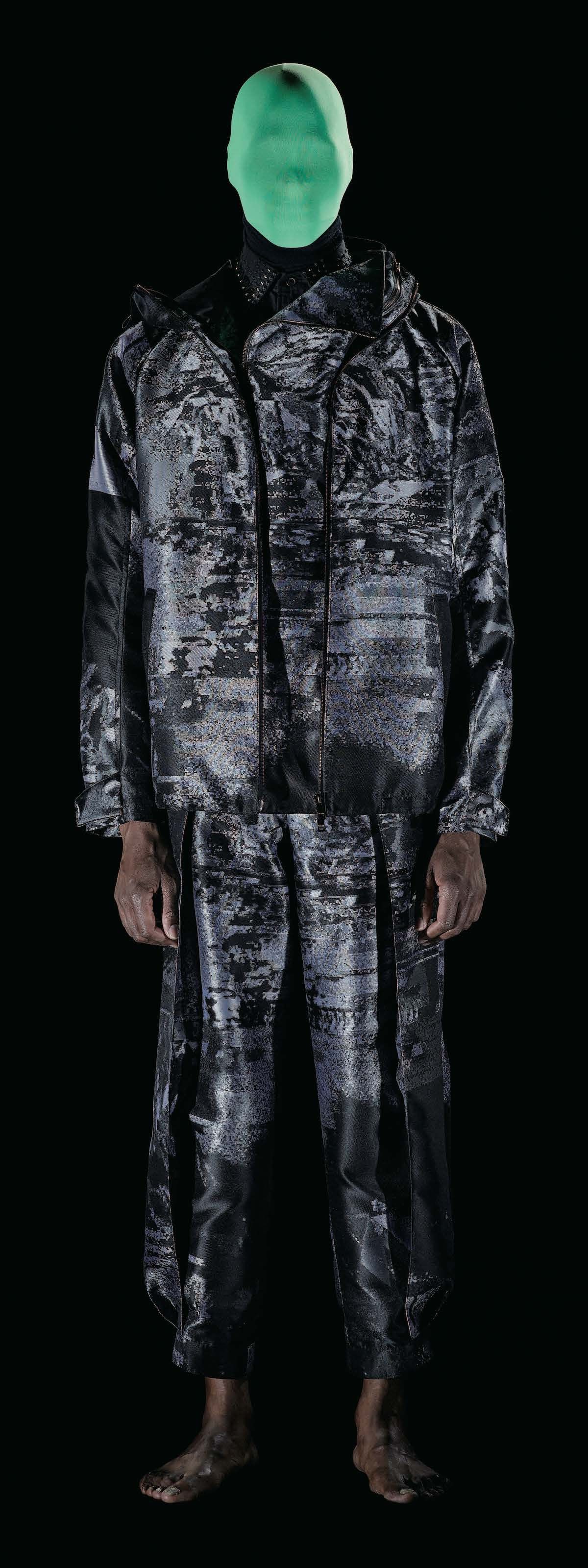 image of Bnwot Aw19 Taakk Black Glitch Sculpture Nylon Jacket M, Men's (Size Medium)