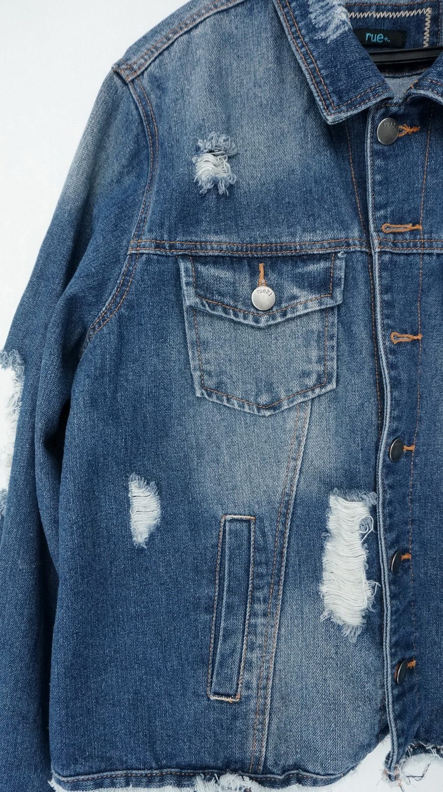 Japanese Brand Rue 21 Distressed Ripped Women Denim Jacket Size ONE SIZE - 4 Thumbnail
