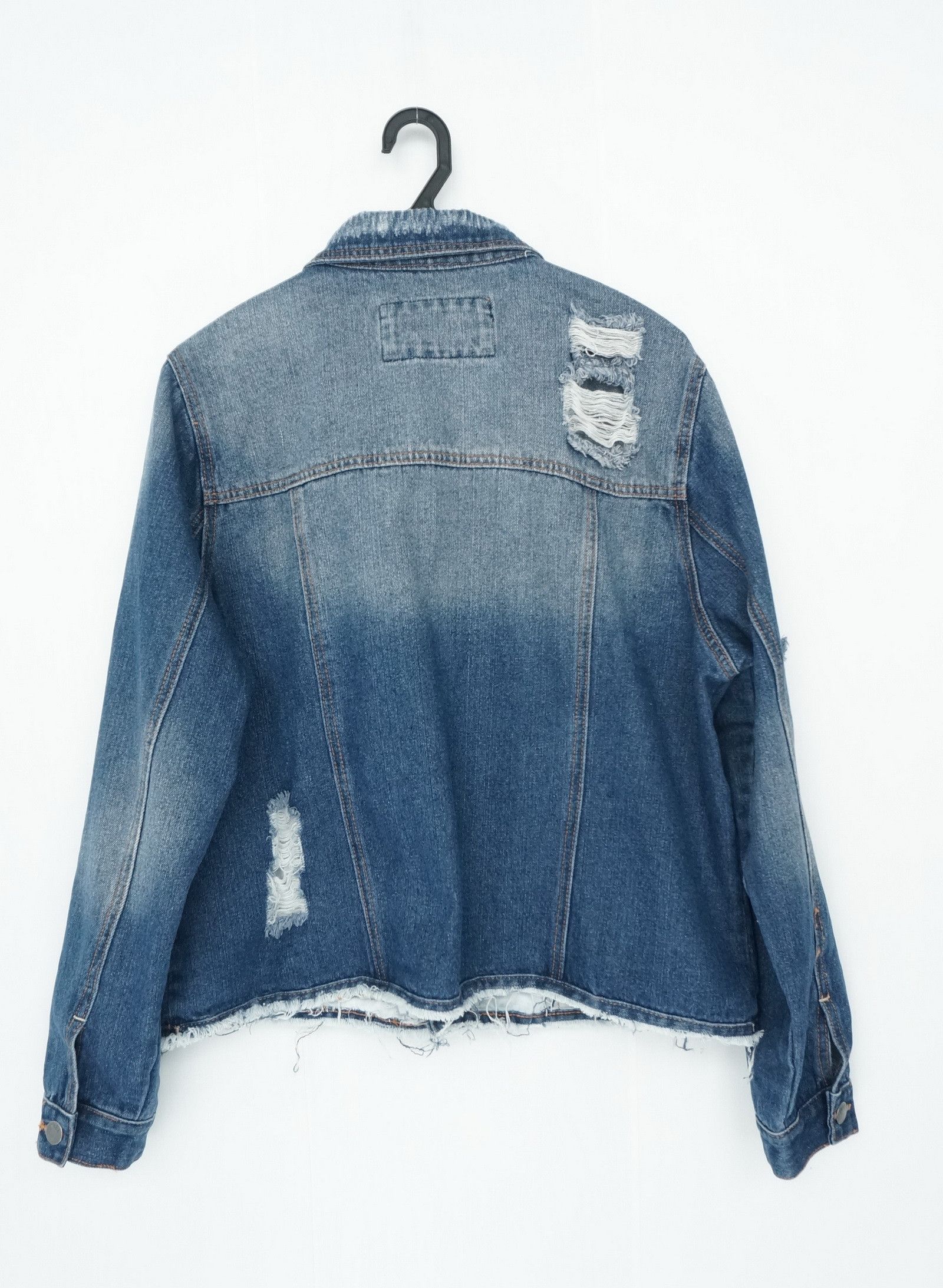 Japanese Brand Rue 21 Distressed Ripped Women Denim Jacket Size ONE SIZE - 3 Thumbnail