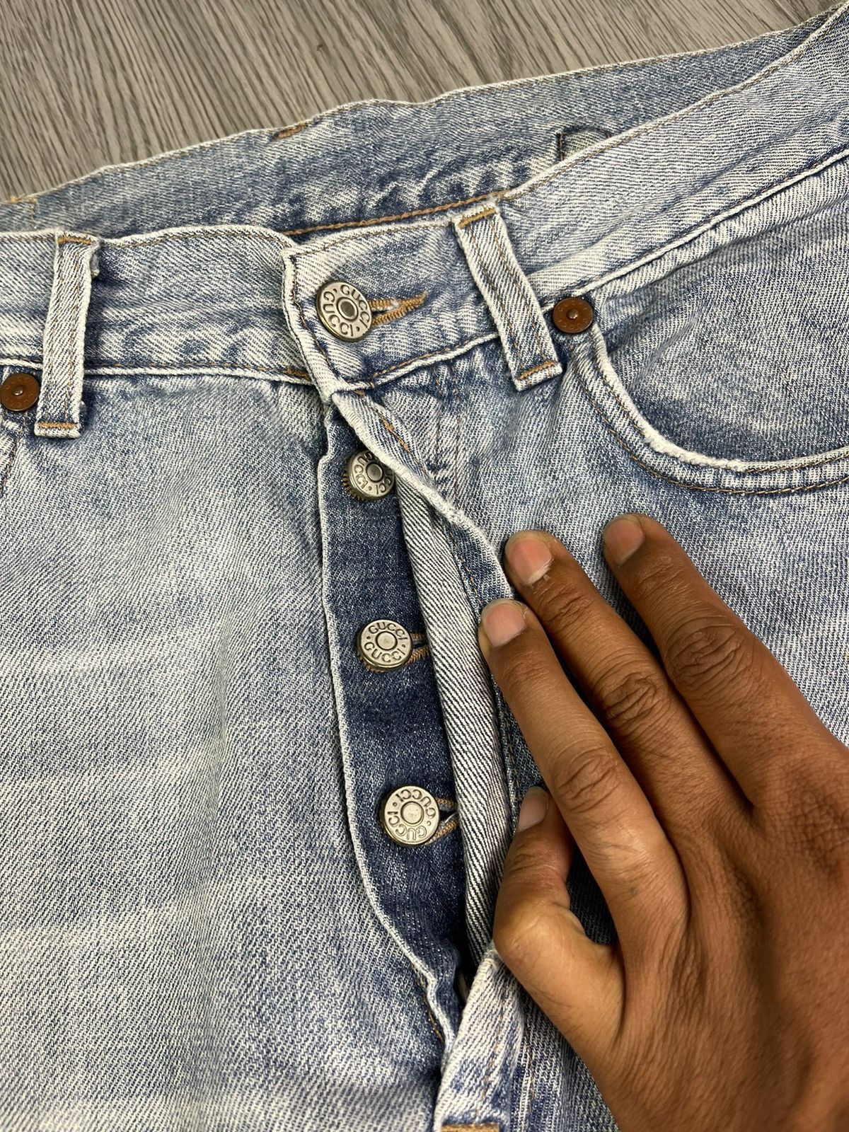 Vintage Gucci Back Buckle Distressed Denim Size US 30 / EU 46 - 6 Thumbnail