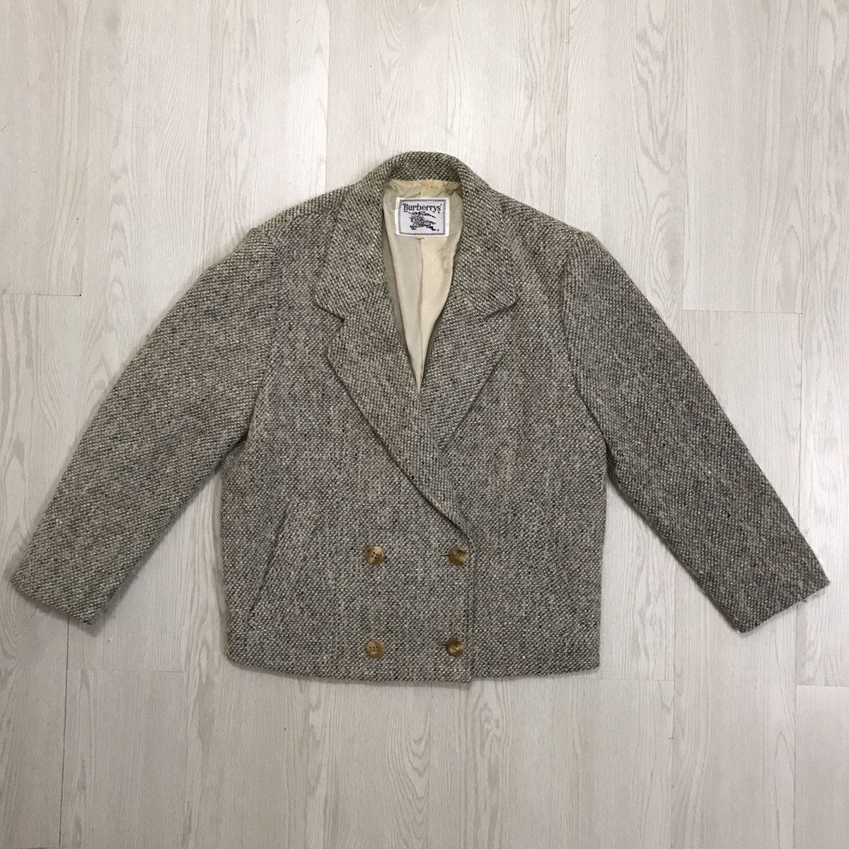 image of Offer Me Vintage Burberry Herringbone Wool Jacket in Cream, Men's (Size Small)