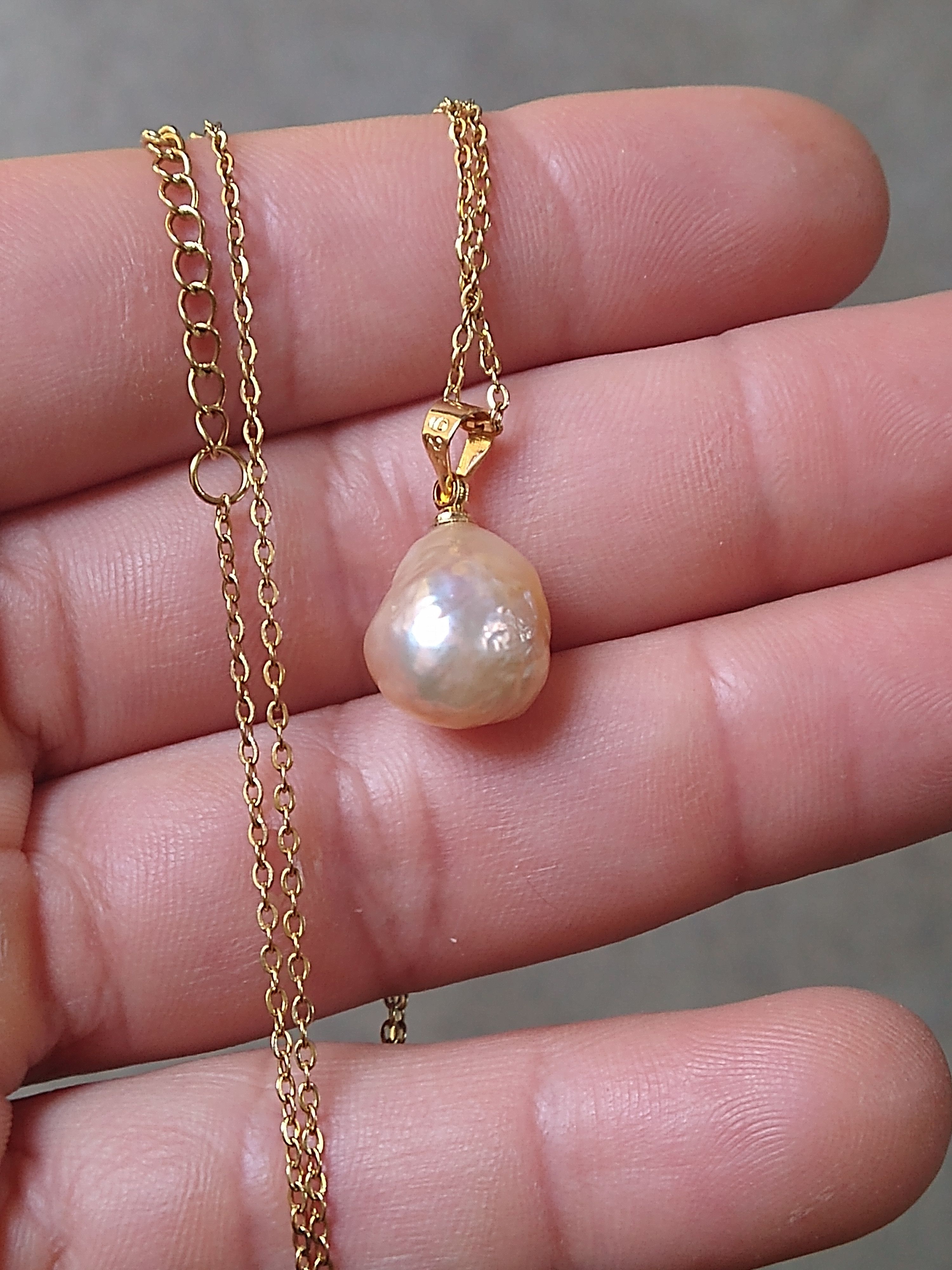 Jewelry Baroque Pearl Necklace Gold Tone Stainless Steel 18" Modern Size ONE SIZE - 8 Thumbnail