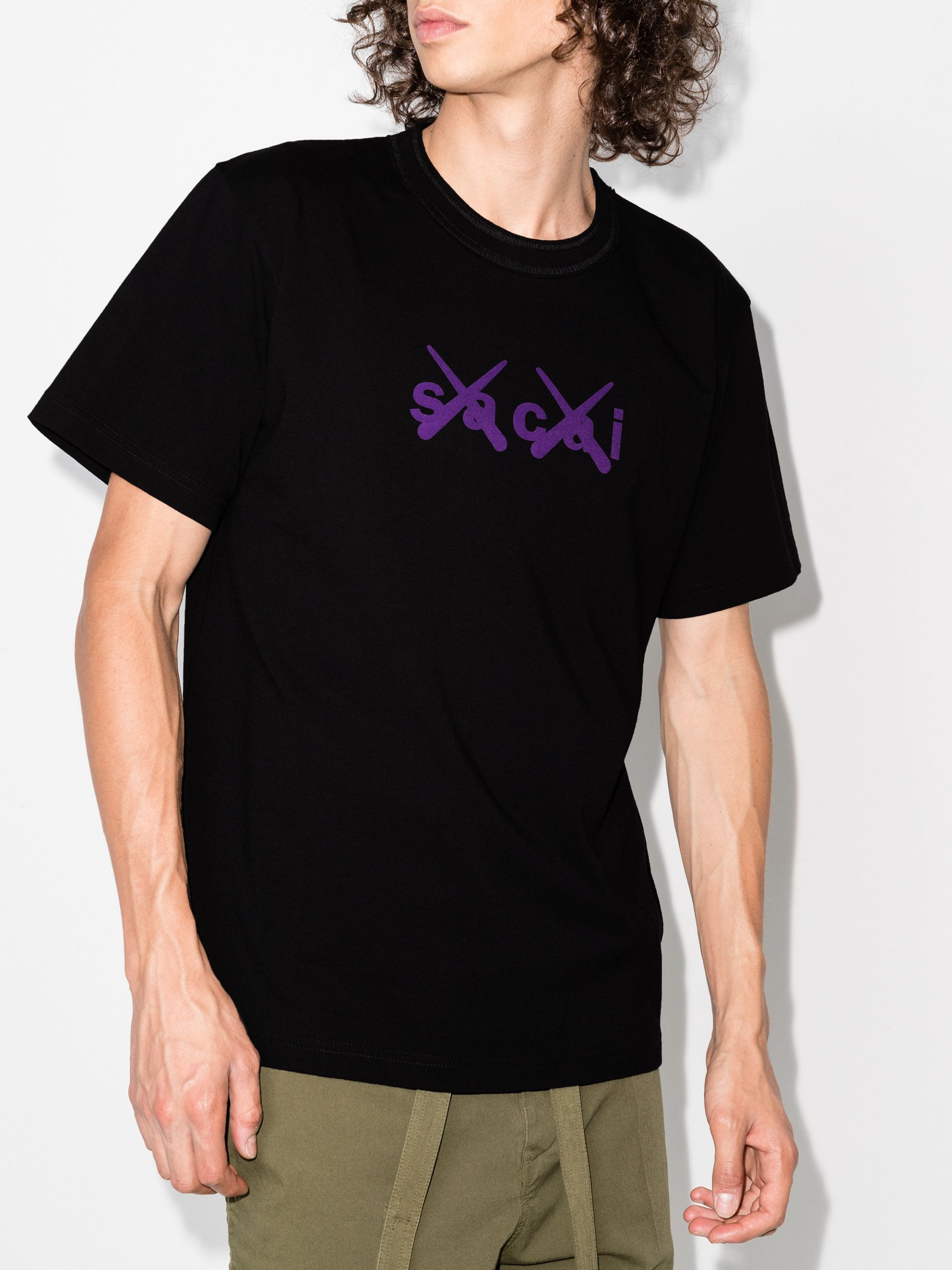 image of Aw21 Sacai X Kaws Flocked Logo Print Tshirt Black 2, Men's (Size Medium)