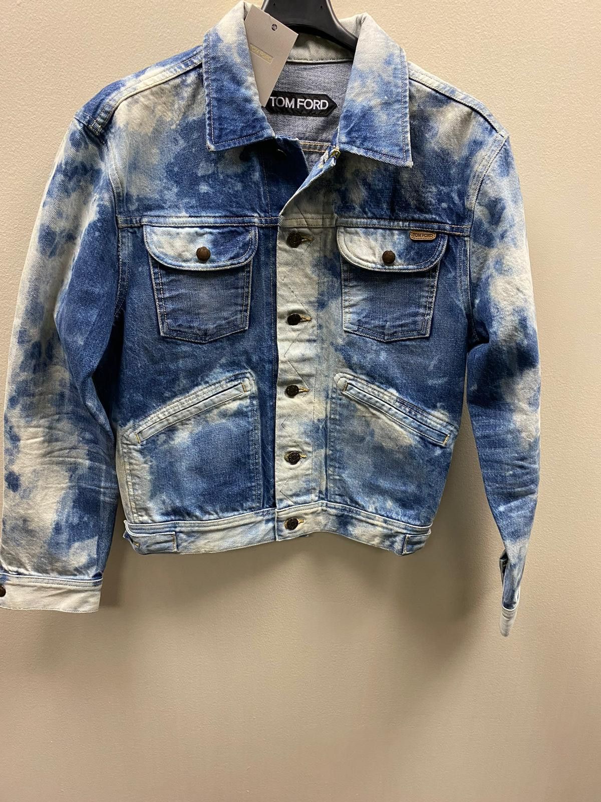 Tom Ford o1rshd1 Liquid Bleach Classic Denim Jacket in Blue / White Size US M / EU 48-50 / 2 - 8 Thumbnail