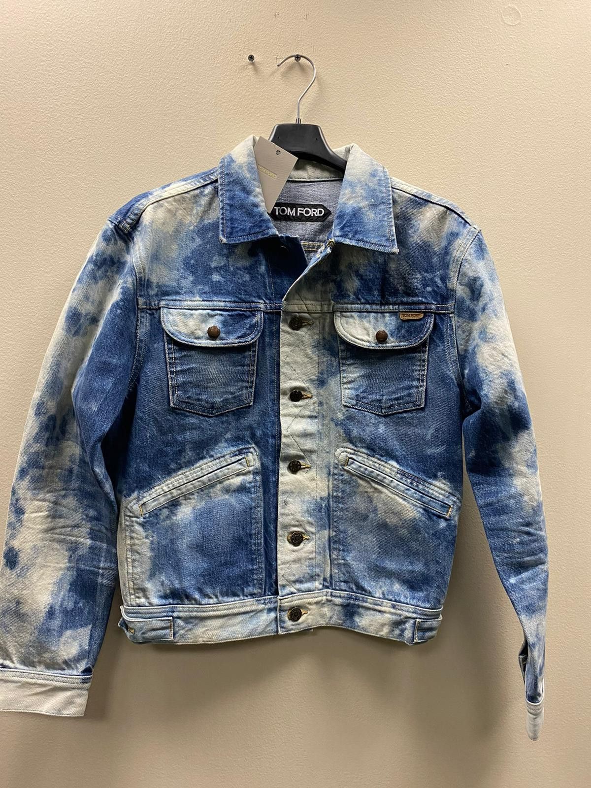 Tom Ford o1rshd1 Liquid Bleach Classic Denim Jacket in Blue / White Size US M / EU 48-50 / 2 - 4 Thumbnail
