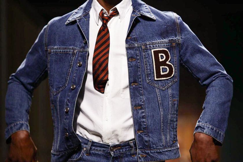 image of Aw14 Umit Benan Letter B Denim Jacket 50 in Blue, Men's (Size Medium)