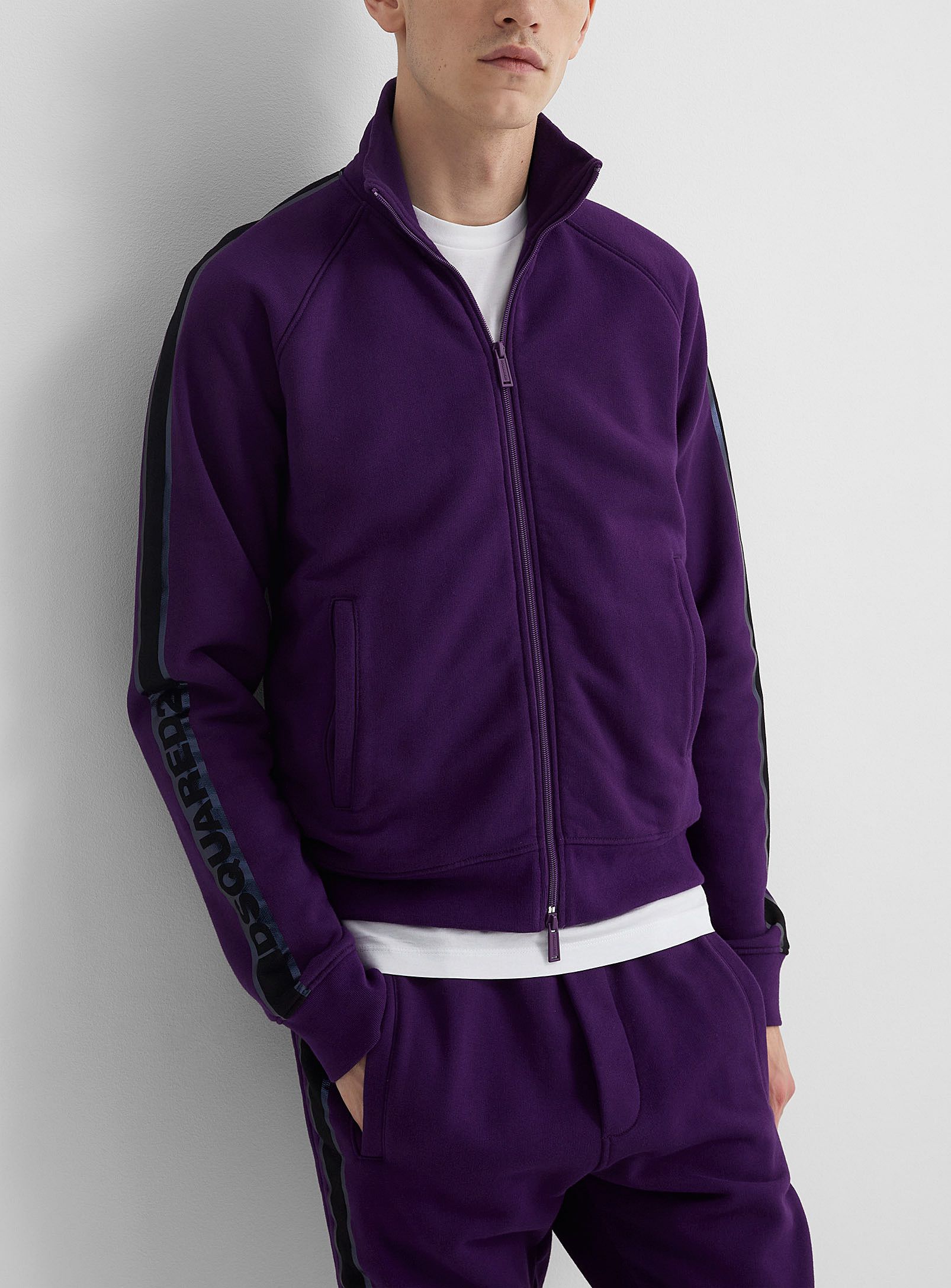 image of Aw21 Dsquared2 Tape Zip Sweatshirt Jacket L in Purple, Men's (Size Large)