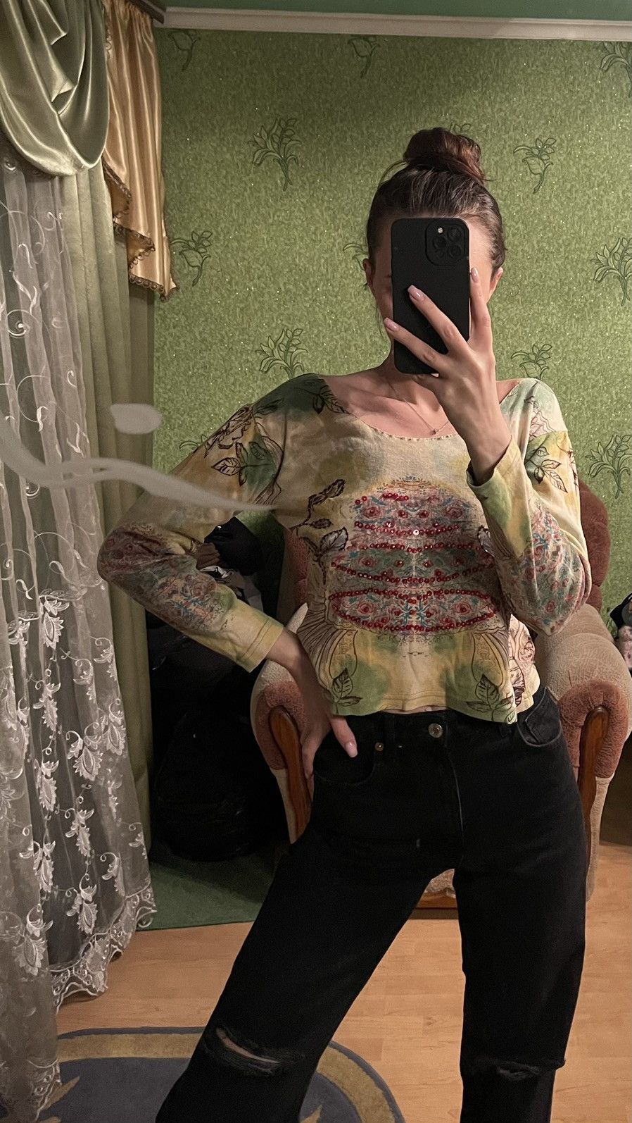 Vintage Vintage 90s JPG style printed shining longsleeve Size M / US 6-8 / IT 42-44 - 3 Thumbnail