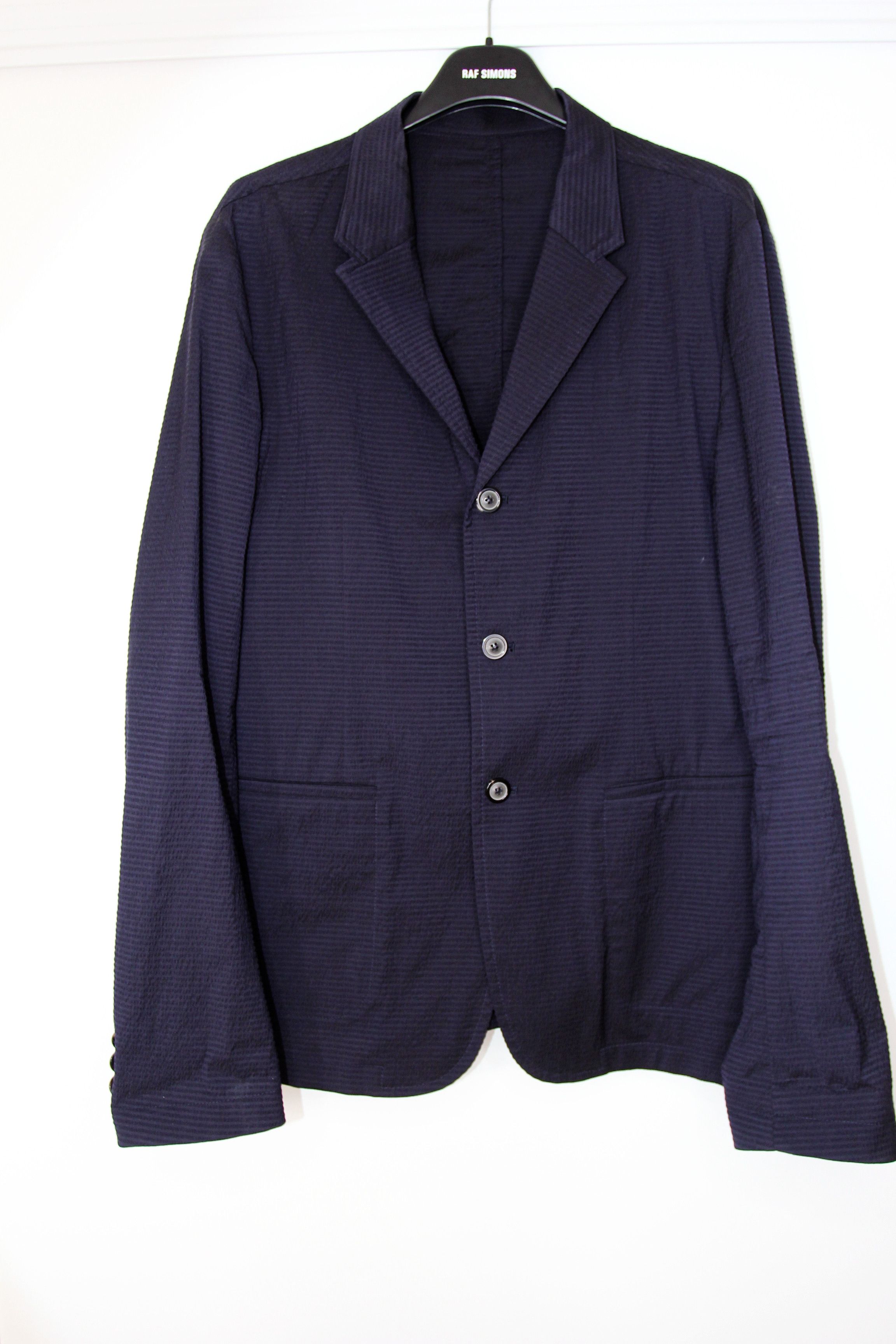 image of Ss16 Wooyoungmi Seersucker Jacket Blazer 52 in Navy, Men's (Size Large)