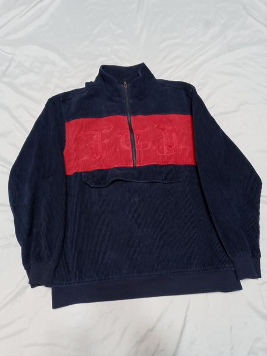 Fuck The Population FTP Gangsta Corduroy Half Zip (Navy/Red) | Grailed