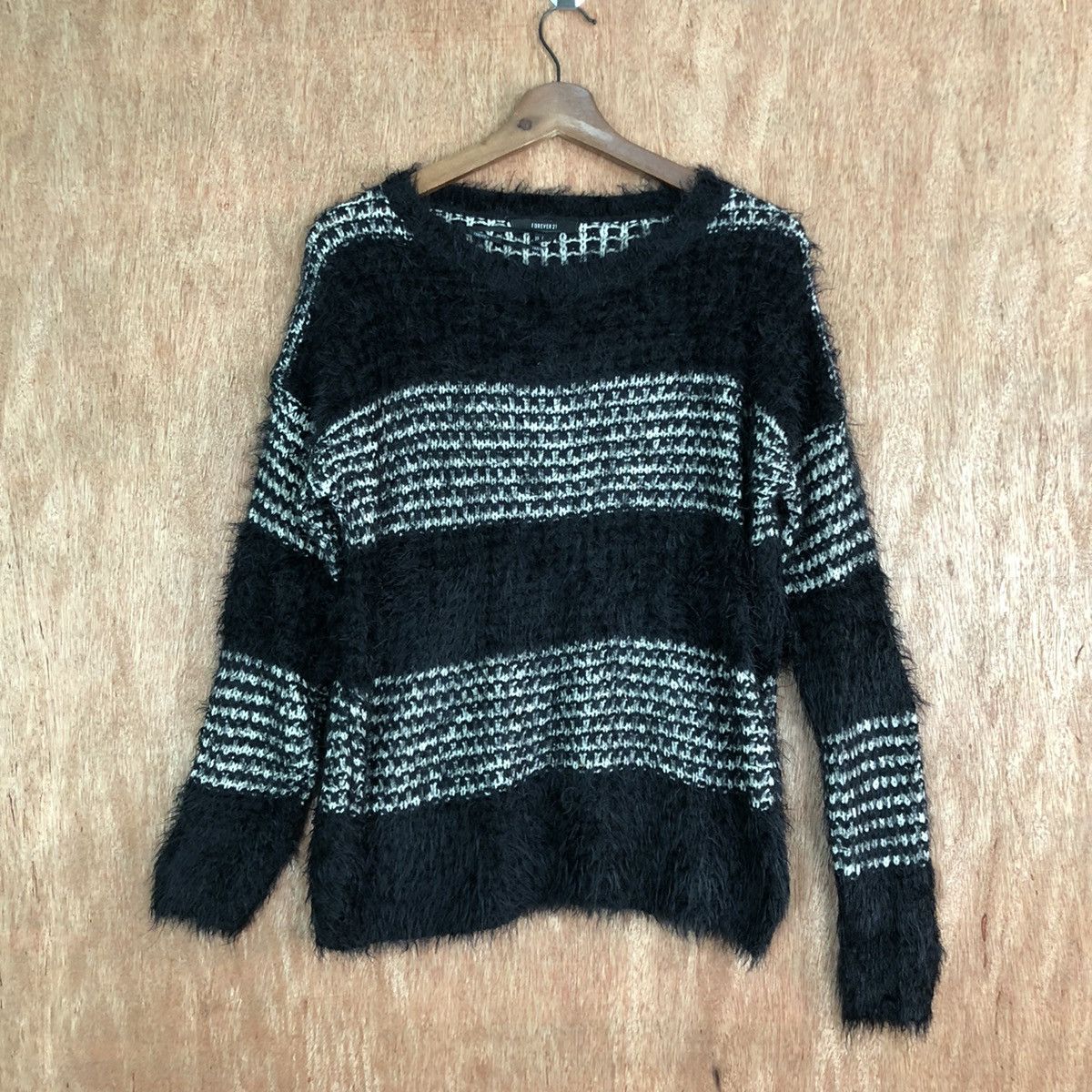 Homespun Knitwear DLL Forever Stripe Black Mohair Shag Shaggy Knitwear #c397 Size US S / EU 44-46 / 1 - 1 Thumbnail