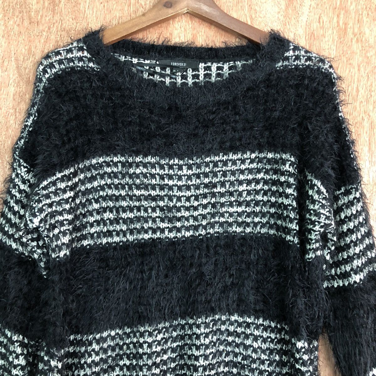 Homespun Knitwear DLL Forever Stripe Black Mohair Shag Shaggy Knitwear #c397 Size US S / EU 44-46 / 1 - 8 Thumbnail