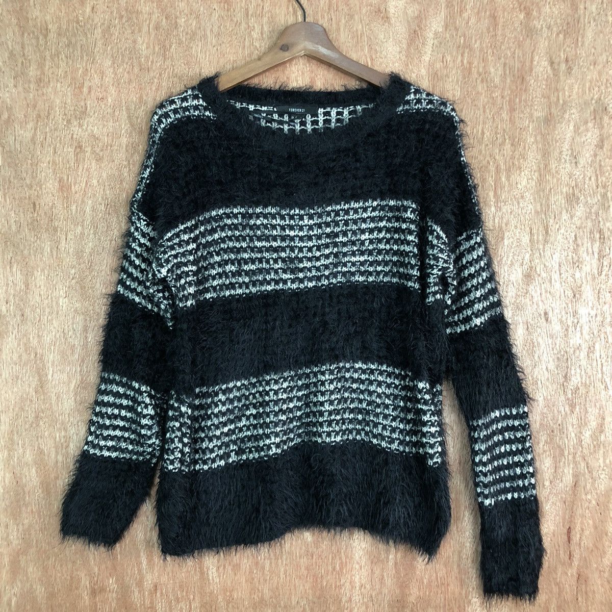 Homespun Knitwear DLL Forever Stripe Black Mohair Shag Shaggy Knitwear #c397 Size US S / EU 44-46 / 1 - 3 Thumbnail
