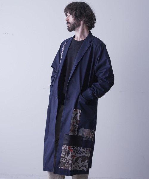image of Miharayasuhiro Jacquard Chester Coat 48 in Navy, Men's (Size Medium)