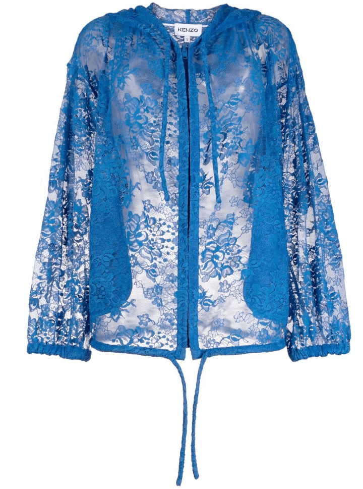 image of Ss21 Kenzo Lace Hooded Blouson Jacket Xs in Blue, Men's