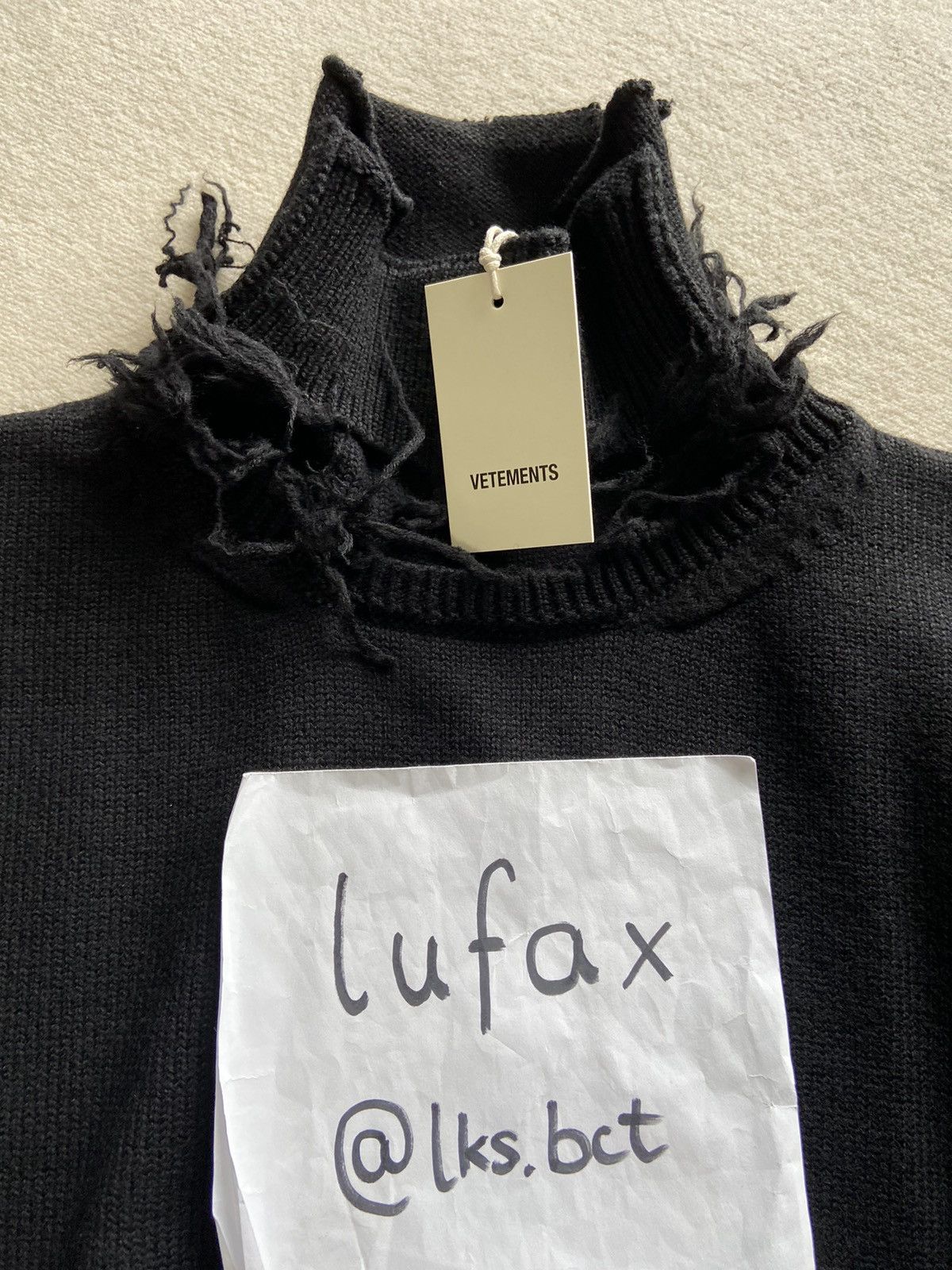 Vetements NEW | BLACK SUPER HEAVY DISTRESSED WOOL KNIT SWEATER BLACK Size US XS / EU 42 / 0 - 2 Thumbnail