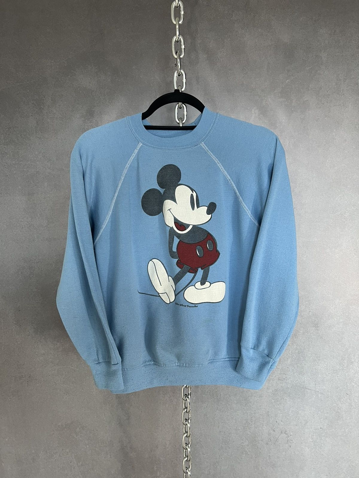 Vintage 70s baby blue Mickey Mouse raglan sweater. Disney