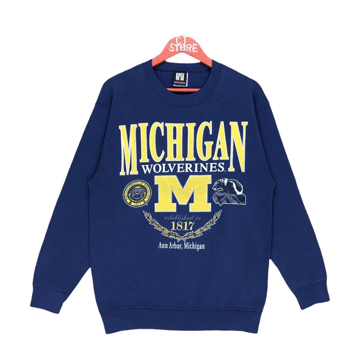 Vintage 90s Ann Arbor Michigan Wolverin Sweatshirt Big Logo Size US M / EU 48-50 / 2 - 1 Thumbnail