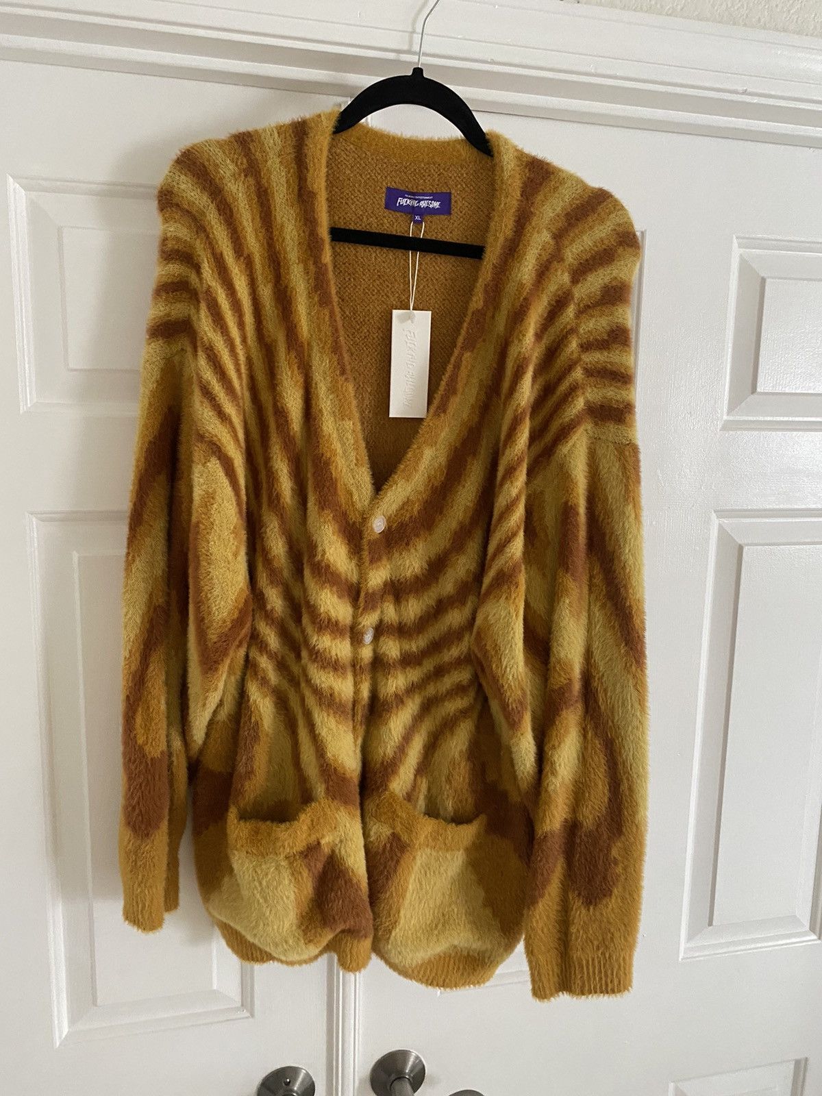 image of Ss21 Fucking Awesome Acid Hairy Cardigan Camel Orange, Men's (Size XL)