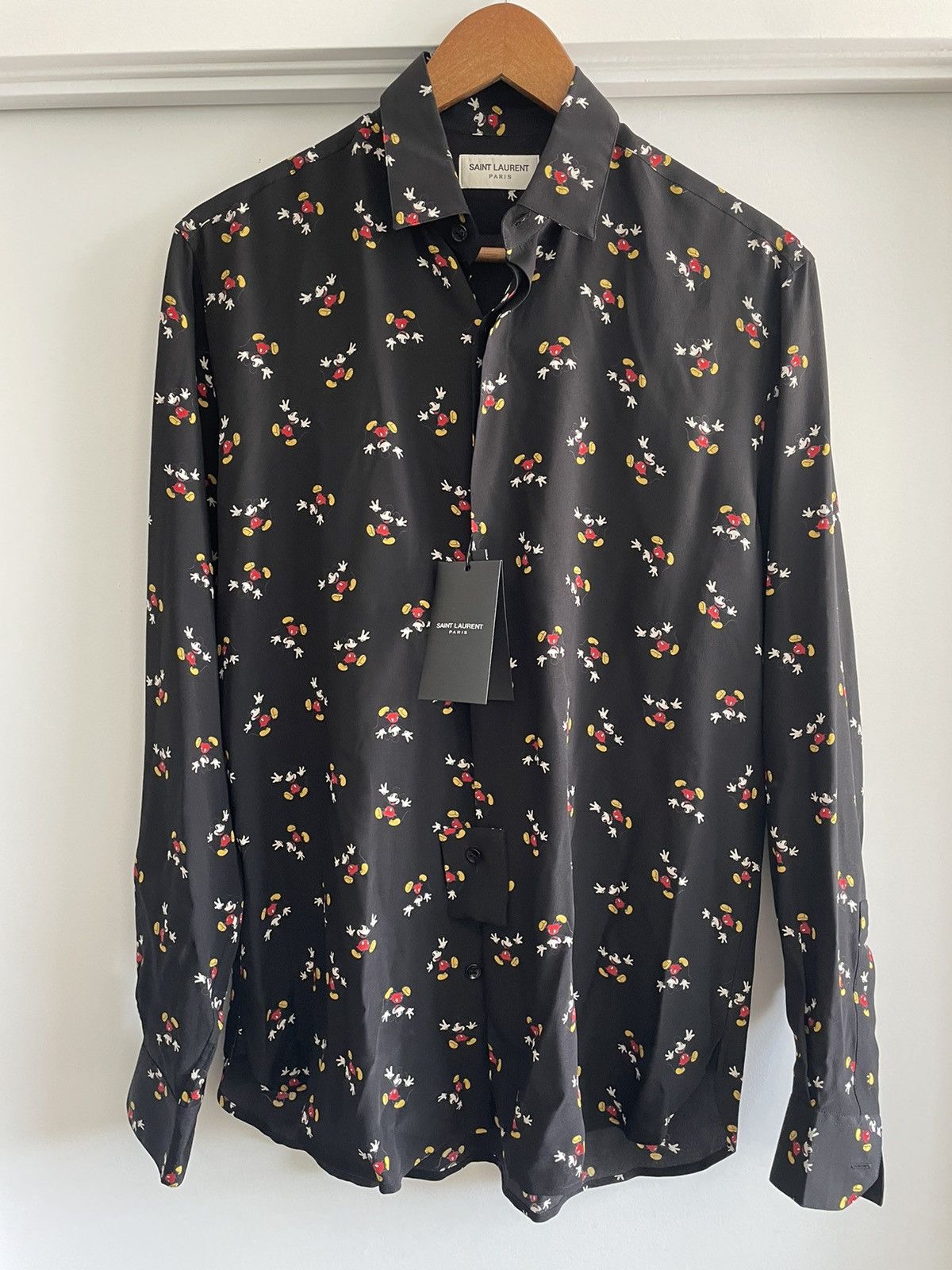 Mouse Button Ysl Mickey Mouse Silk Shirt Saint Laurent Black Size