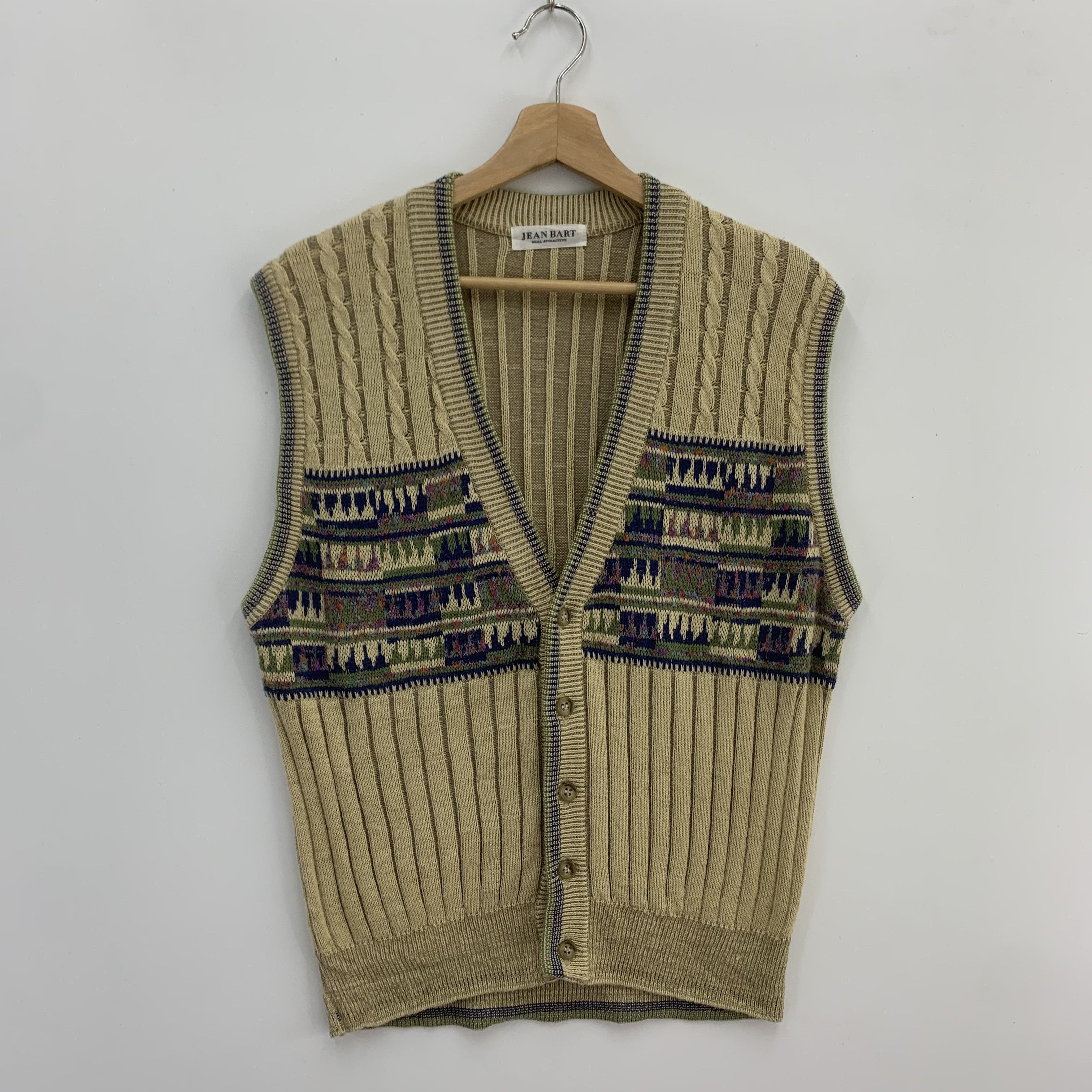 Japanese Brand Jean Bart Wool Vest Cardigan Cable Knit Size US M / EU 48-50 / 2 - 1 Thumbnail