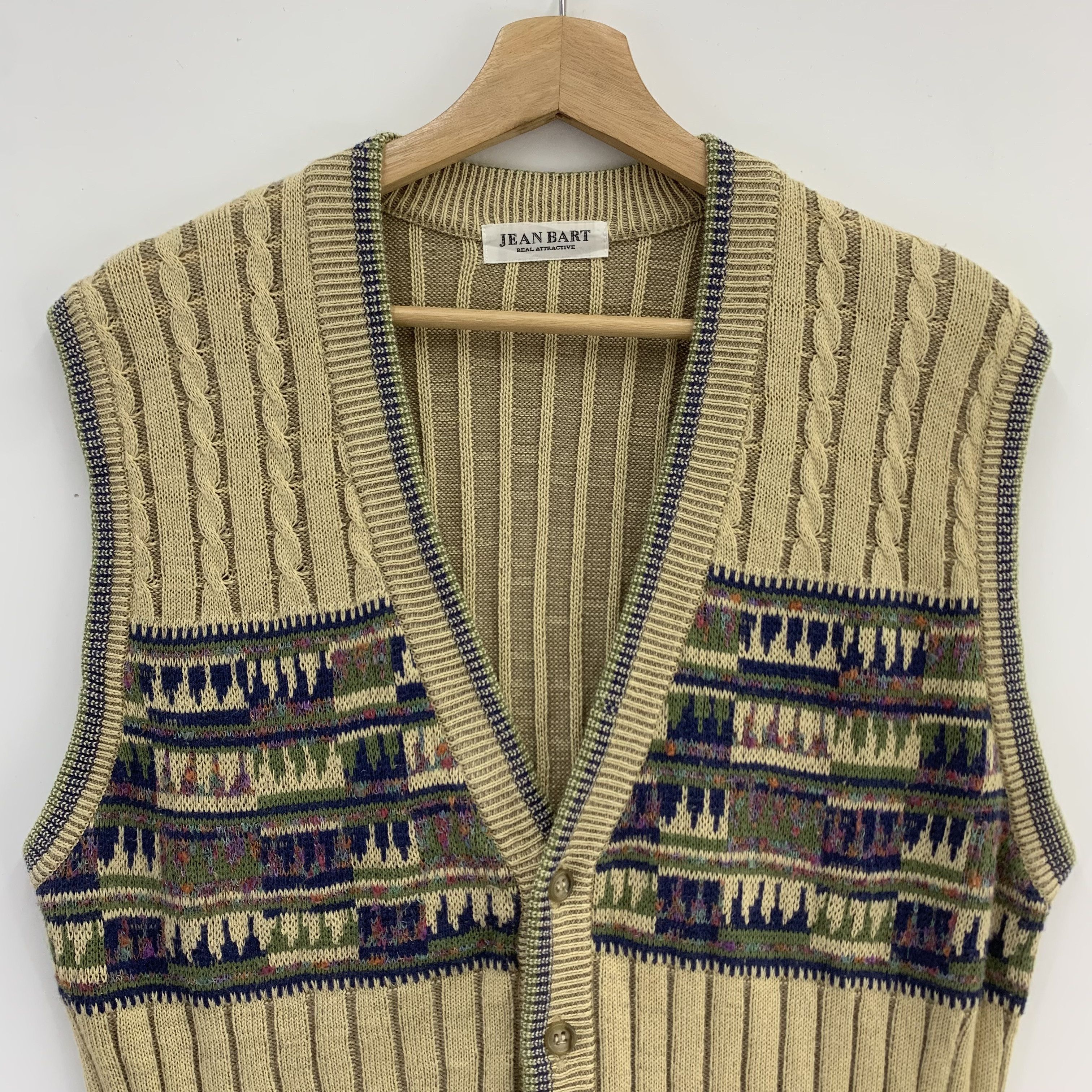 Japanese Brand Jean Bart Wool Vest Cardigan Cable Knit Size US M / EU 48-50 / 2 - 2 Thumbnail