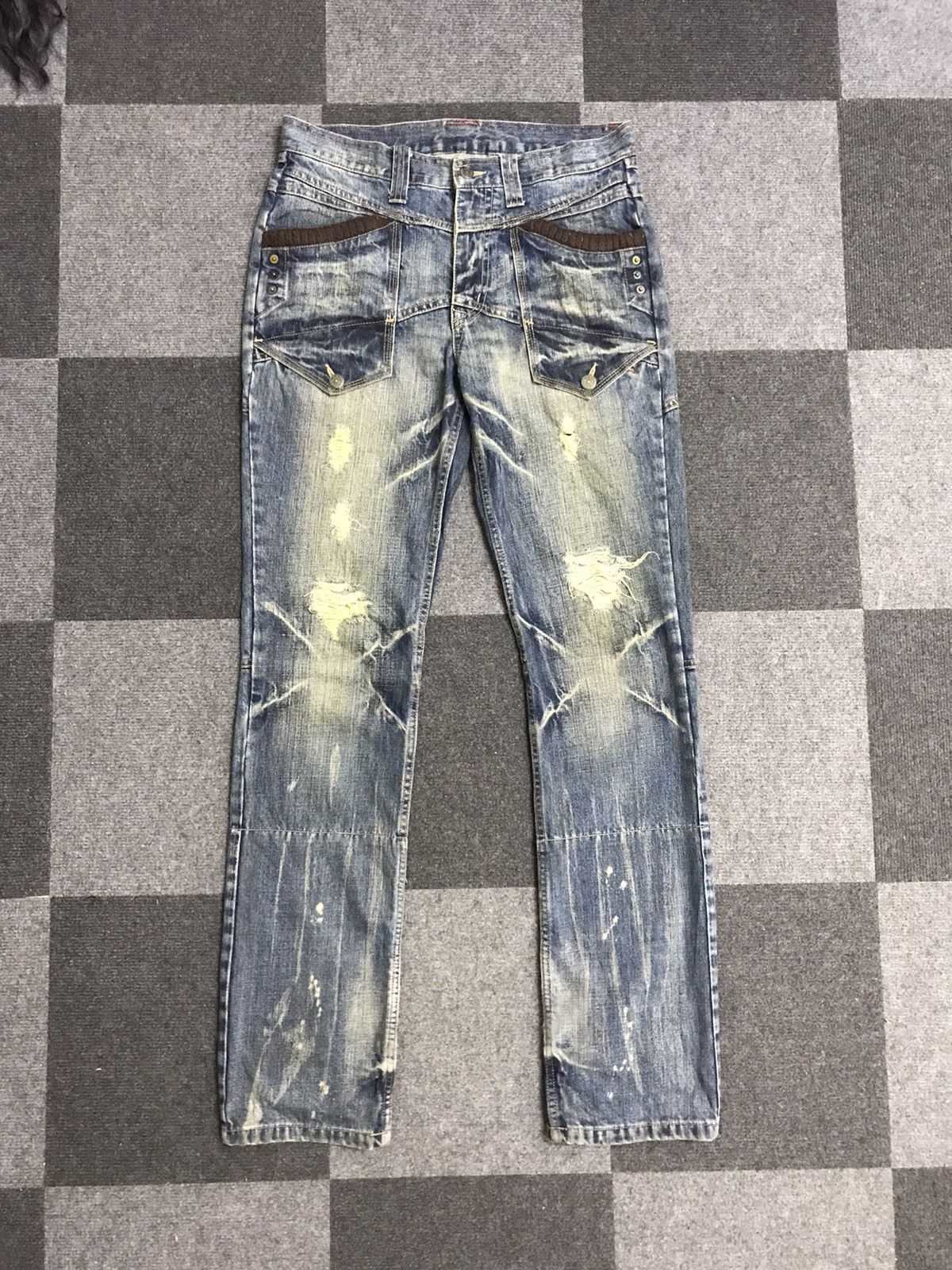 image of Distressed Denim x Ppfm Archival Design Ppfm Distressed Hybrid Jeans in Denim, Men's (Size 31)