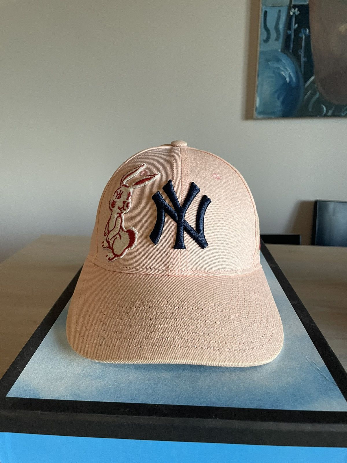 Gucci Light Pink NY Yankees Cap with Bunny and Gucci Logo