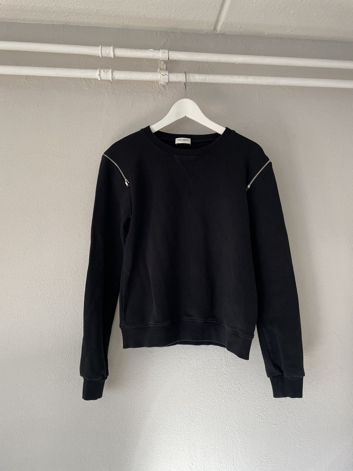 image of Saint Laurent Paris Black Zipper Sweatshirt, Men's (Size Small)